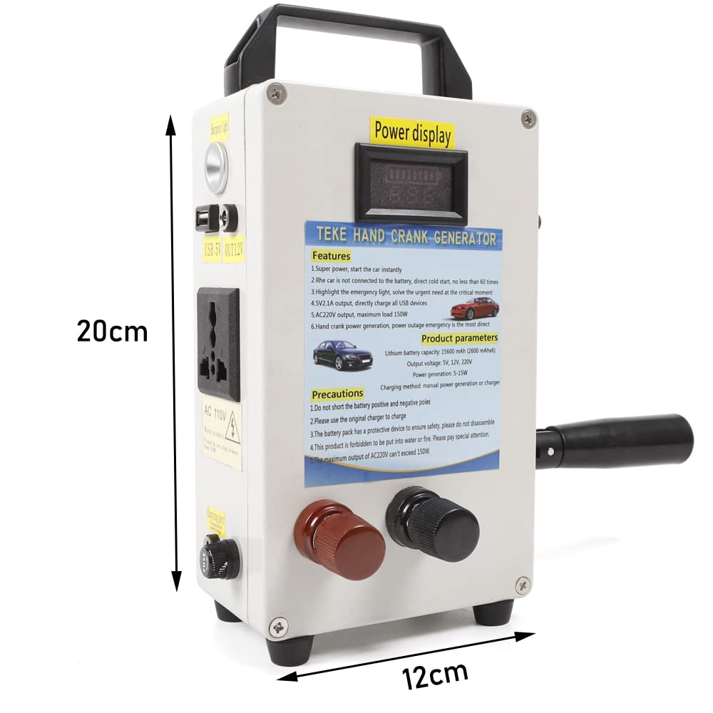 150W Emergency Hand Crank Generator - Portable Manual Dynamo Power Supply with USB & Vehicle Charging | Perfect for Outdoor Camping, Emergency Power Backup & Off-Grid Survival