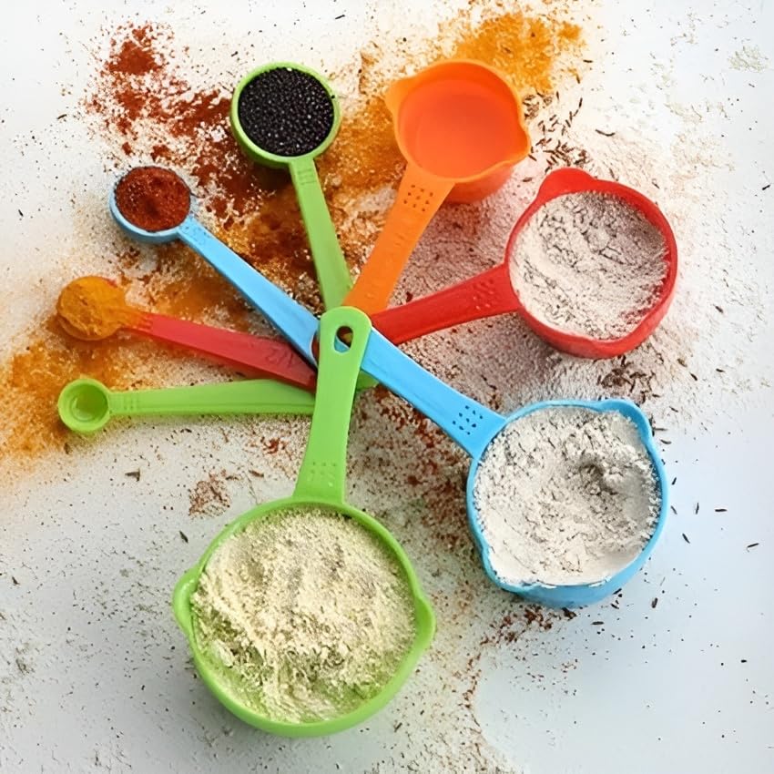 10-Piece Colorful Measuring Cups and Spoons Set - Stackable Nesting Plastic Measuring Cups for Baking, Cooking & Meal Prep - Rainbow Kitchen Measuring Tools (10 PC)