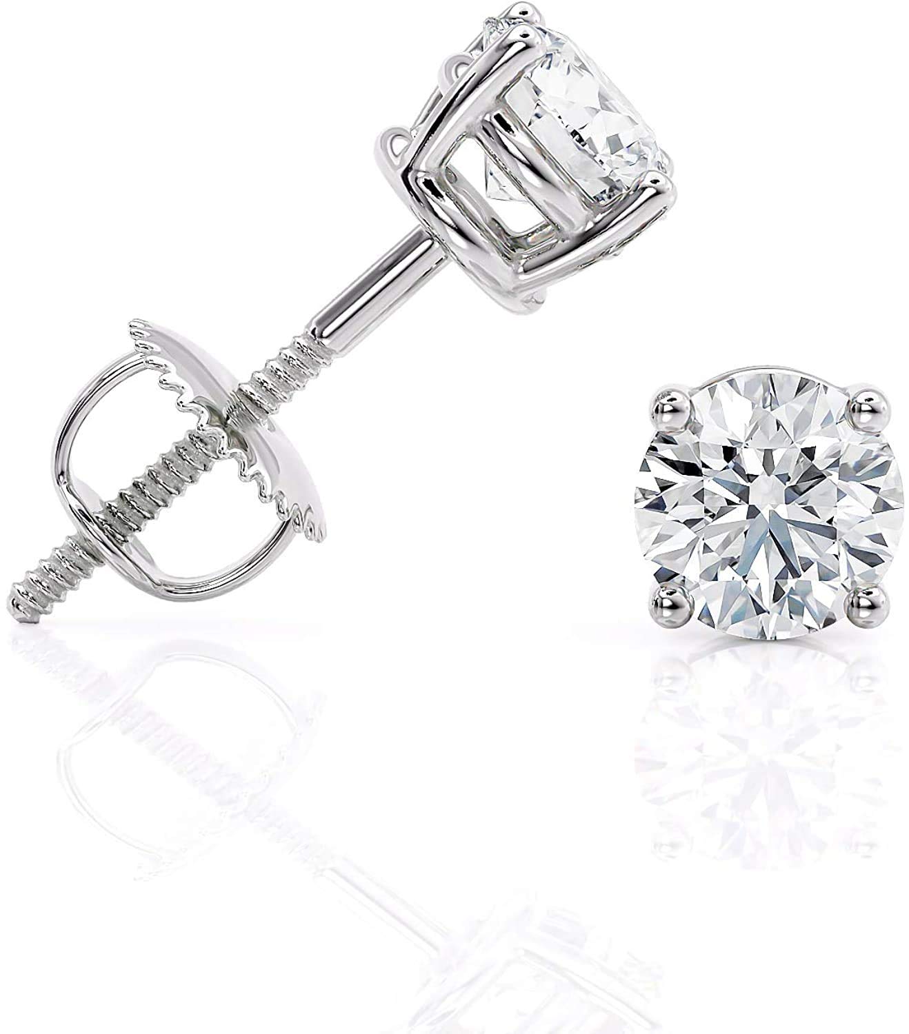 IGI Certified 1.5-2 Carat D-E Color Lab Grown Diamond Stud Earrings for Women - 14k White Gold with Secure Screw Back - Beverly Hills Jewelers - Perfect for Weddings, Anniversaries & Special Occasions
