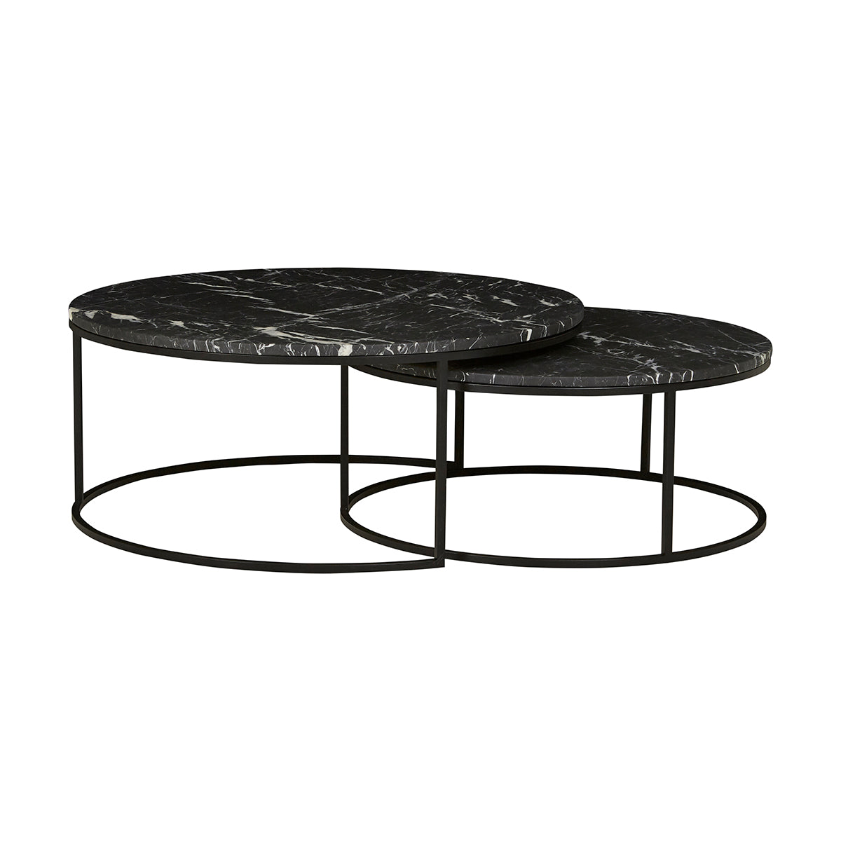 Elle Round Marble Nest Coffee Table - Modern Living Room Centerpiece for Small Spaces, Home Decor Accent Table with Storage Shelf