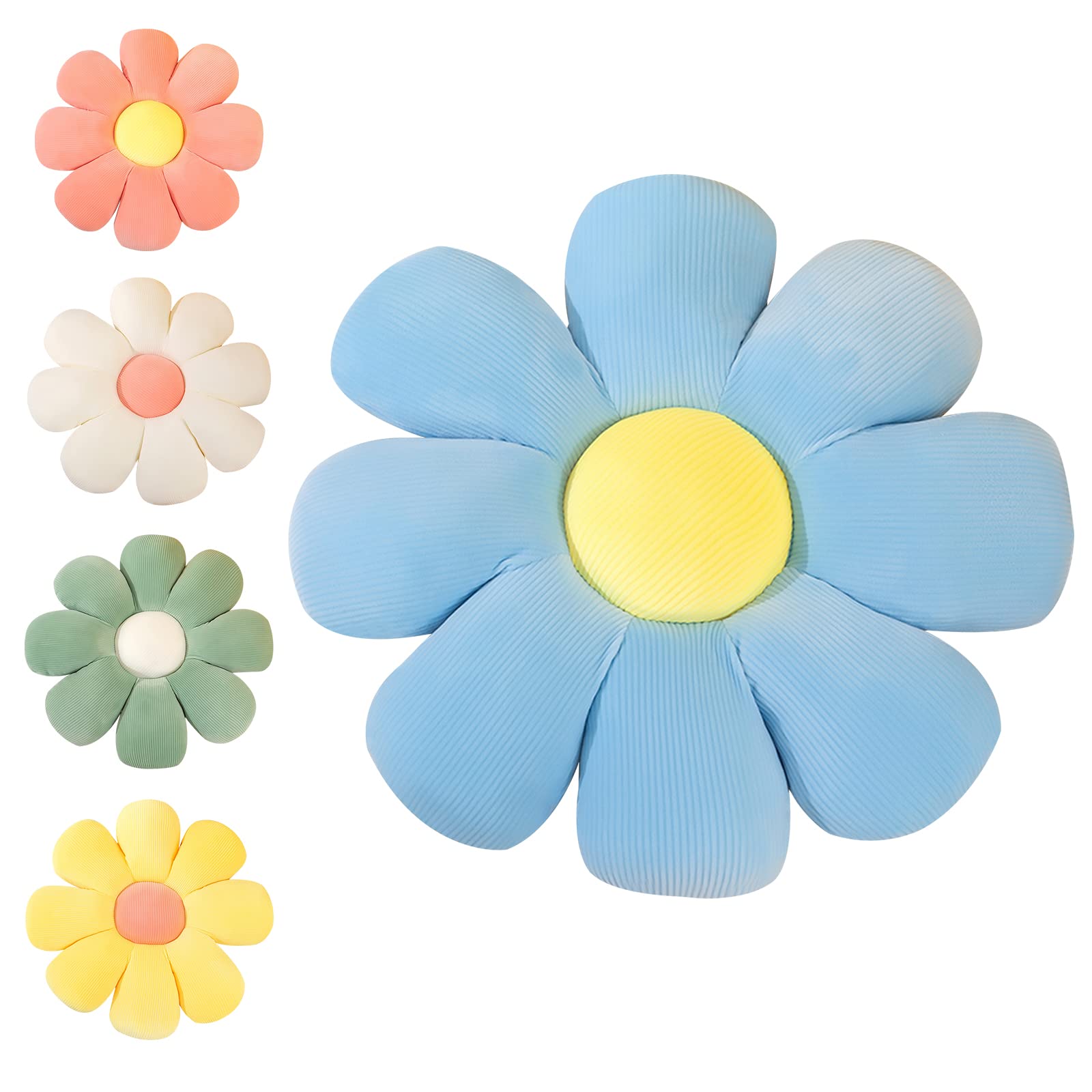 **Blue Daisy Flower Floor Pillow - Large Aesthetic Cute Indie Flower Shaped Seating Cushion for Living Room, Bedroom, or Boho Decor**