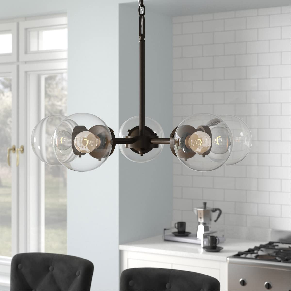 Knoll Five Light Chandelier - Oil Rubbed Bronze Finish with Clear Glass Shades | Modern Ceiling Light Fixture for Dining Room, Living Room & Bedroom Lighting