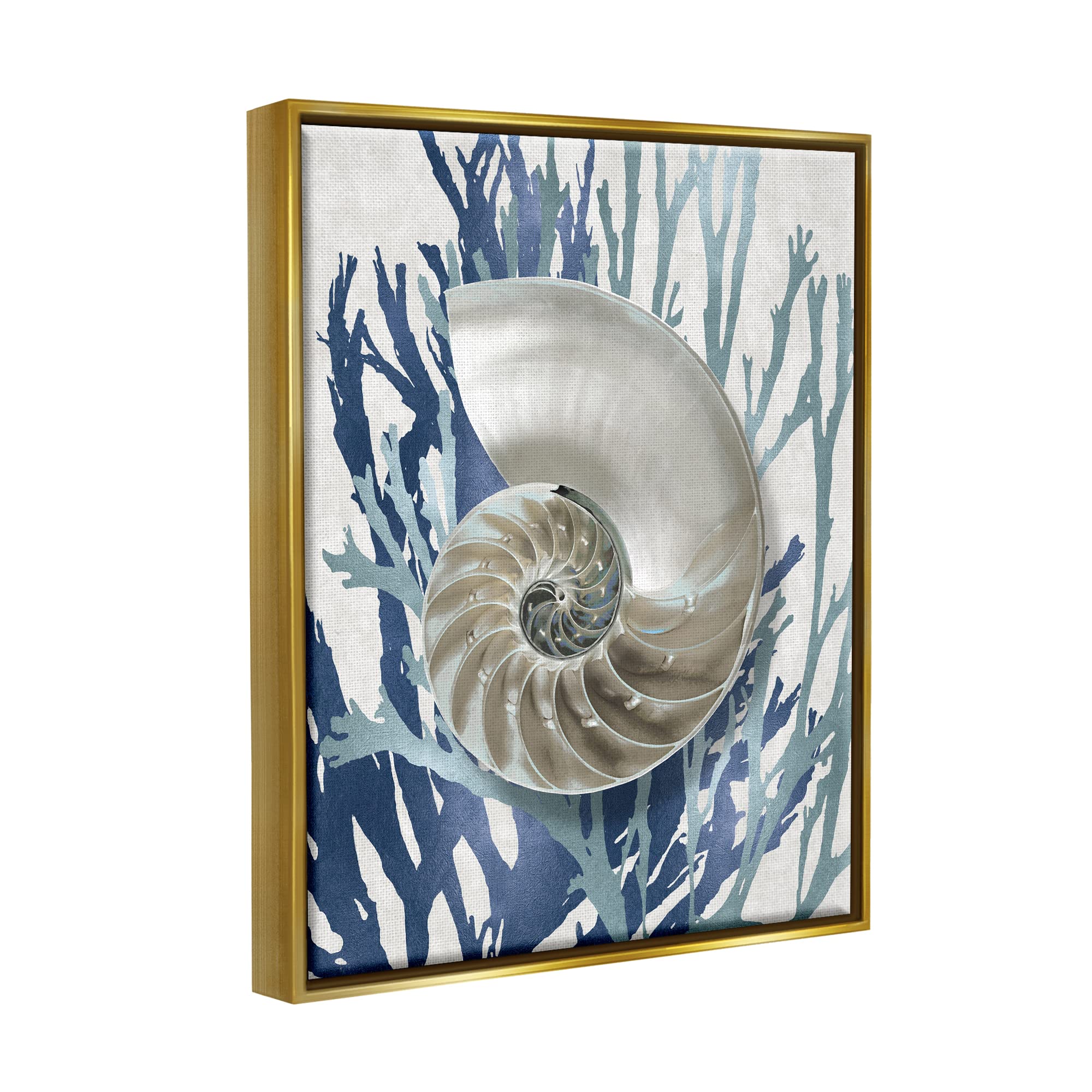 Stupell Industries Coastal Decor - Shell Coral Beach Blue Framed Wall Art by Caroline Kelly | Perfect for Beach House, Bathroom & Nautical Themed Rooms
