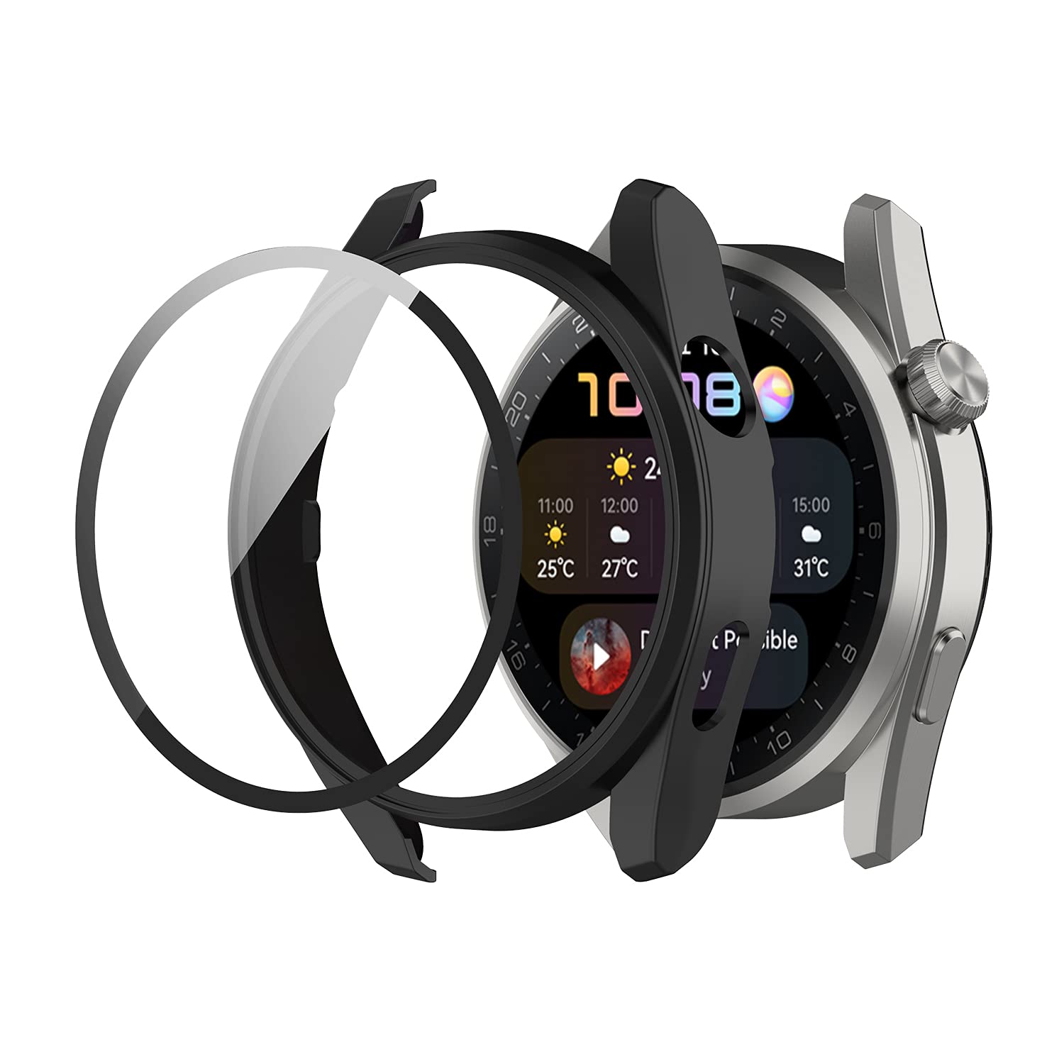 Premium Scratch-Resistant PC Case Cover with HD Tempered Glass Screen Protector for Huawei Watch 3 Pro - Durable Protection for Workouts, Outdoor Activities & Daily Use (Black)