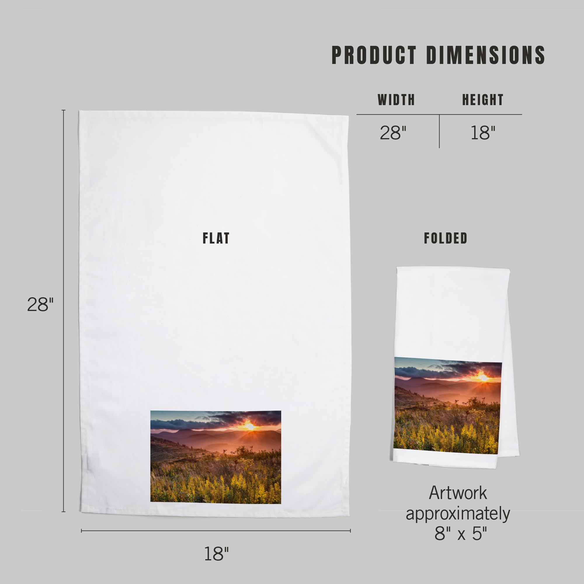 Lantern Press Mountains and Sunset 100% Cotton Tea Towel - Decorative Hand Towel for Kitchen & Home Decor | Perfect for Drying Dishes, Gift Giving & Farmhouse Style Decor