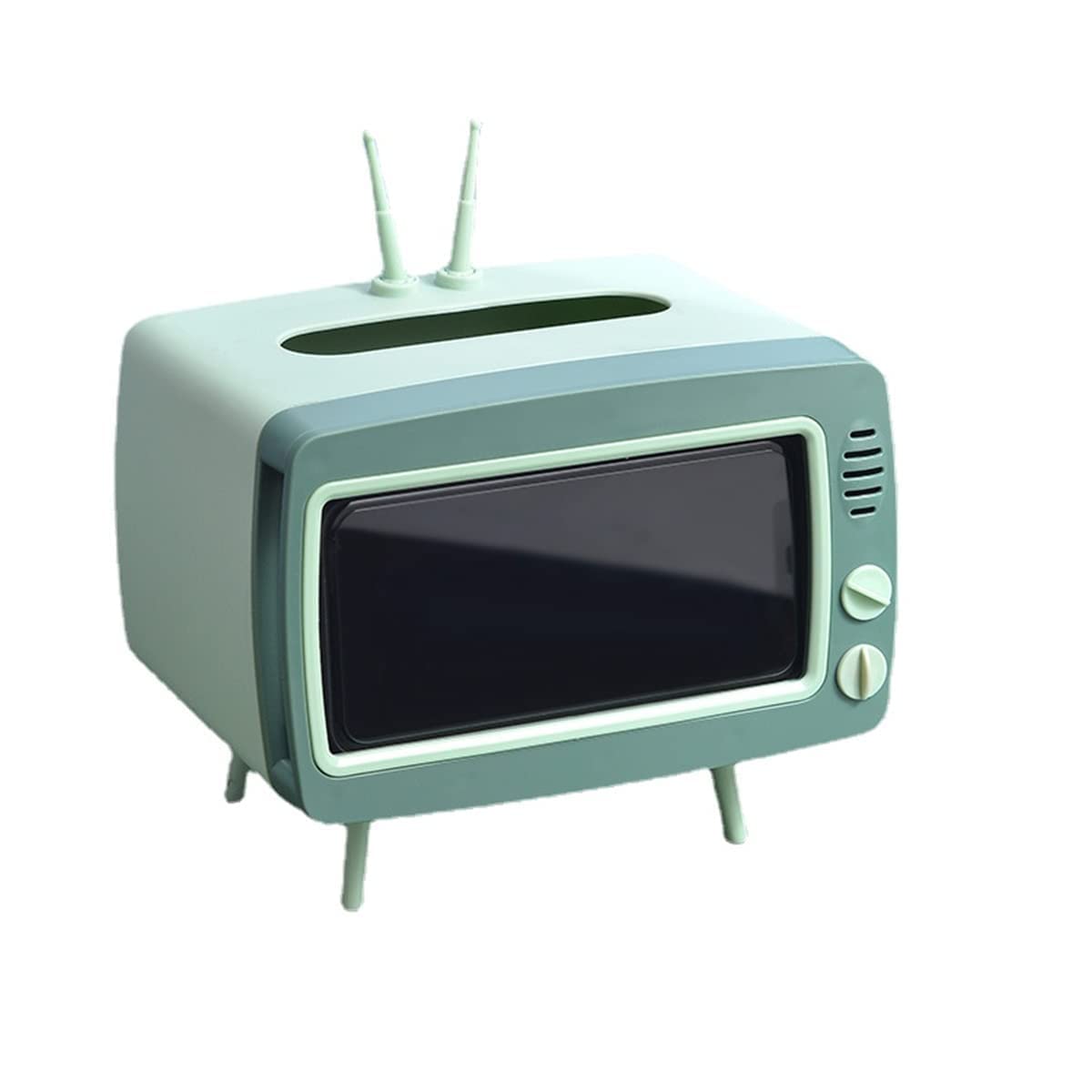 Retro TV-Shaped Storage Box with Multifunctional Phone Holder - Creative Tissue Box Organizer for Bedroom, Home & Office - Green - Perfect for Nostalgic Decor & Clutter-Free Spaces