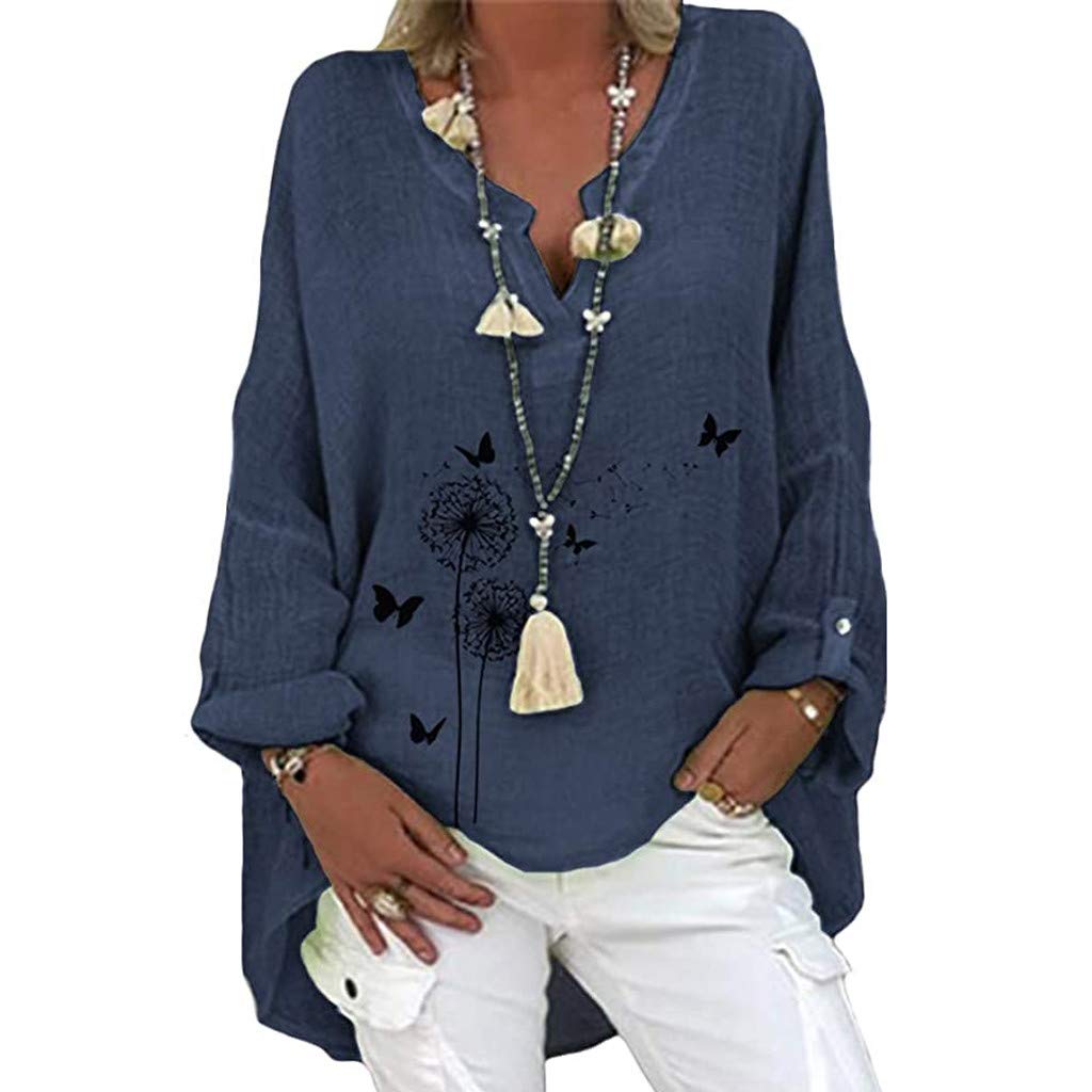 Women's Floral Print V-Neck Long Sleeve Blouse - Dressy Casual Roll Up Sleeve Loose Fit Tops for Summer | Office Wear, Date Night & Everyday Outfits