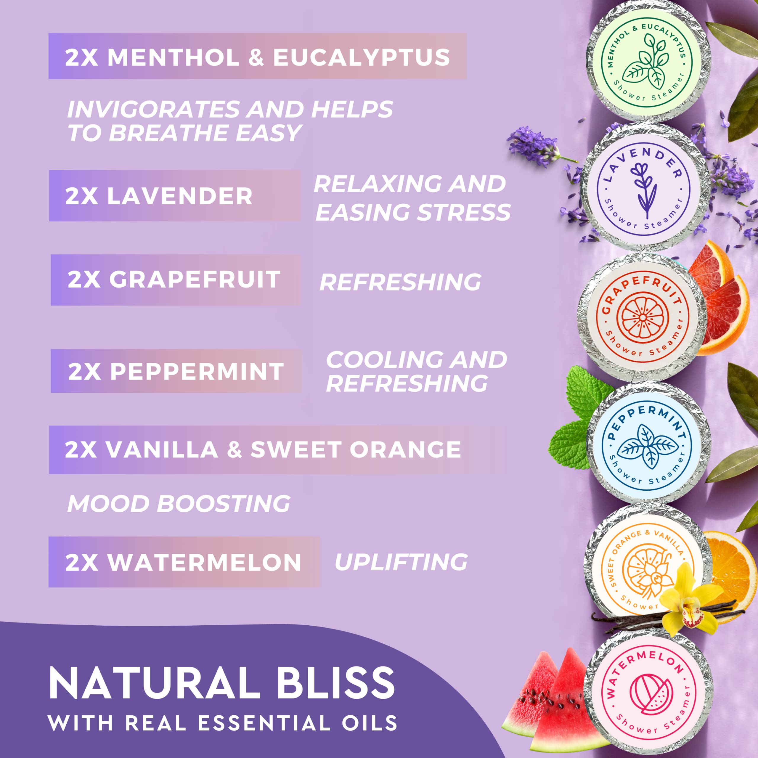 Cleverfy Aromatherapy Shower Steamers - 12-Piece Purple Variety Set | Relaxing Bath Bombs for Stress Relief & Spa Experience