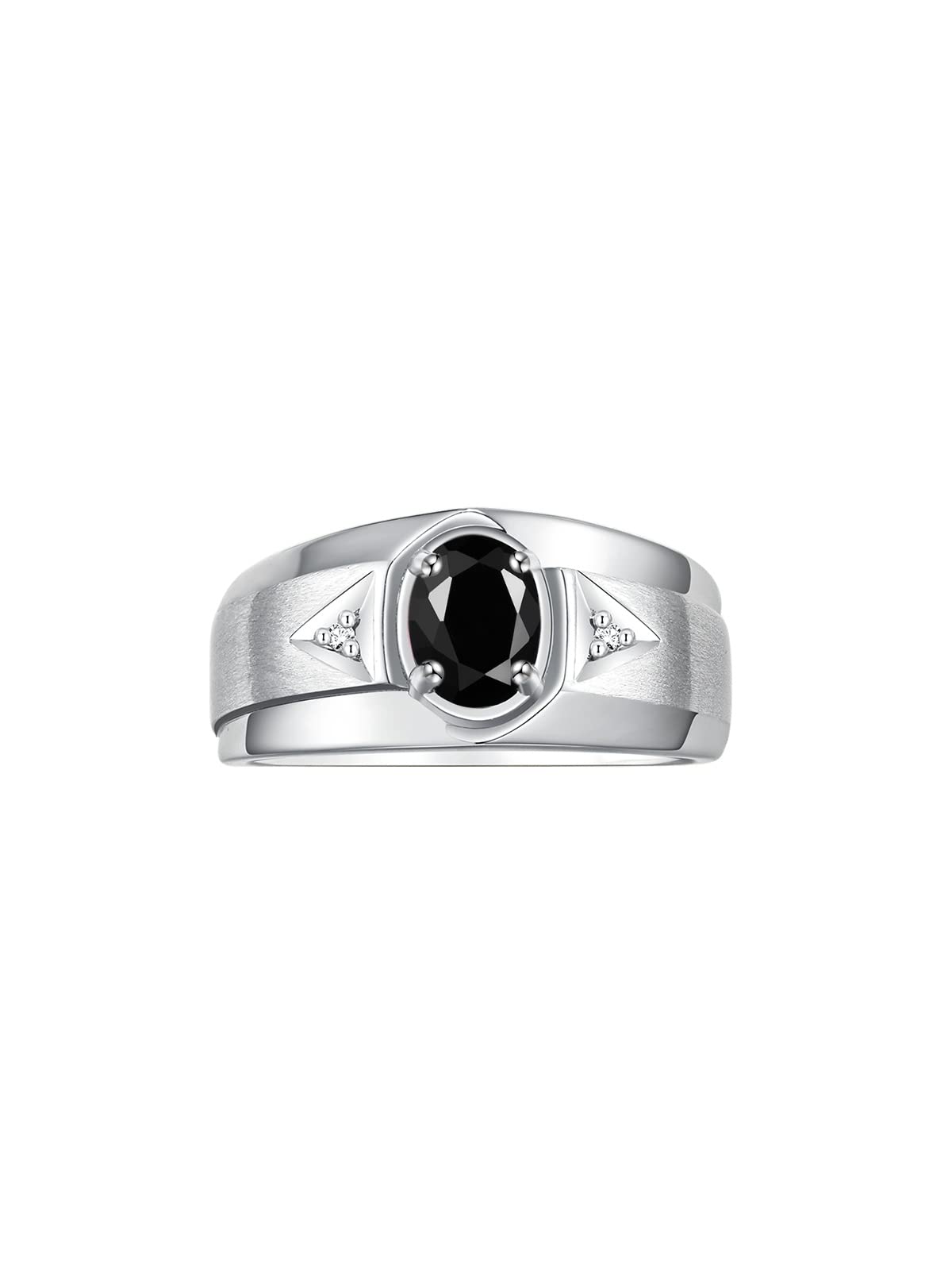 Rylos Men's Classic 7x5mm Oval Gemstone & Diamond Ring - Sterling Silver Birthstone Rings for Men (Sizes 8-13) | Elegant Wedding, Anniversary & Gift Jewelry for Him