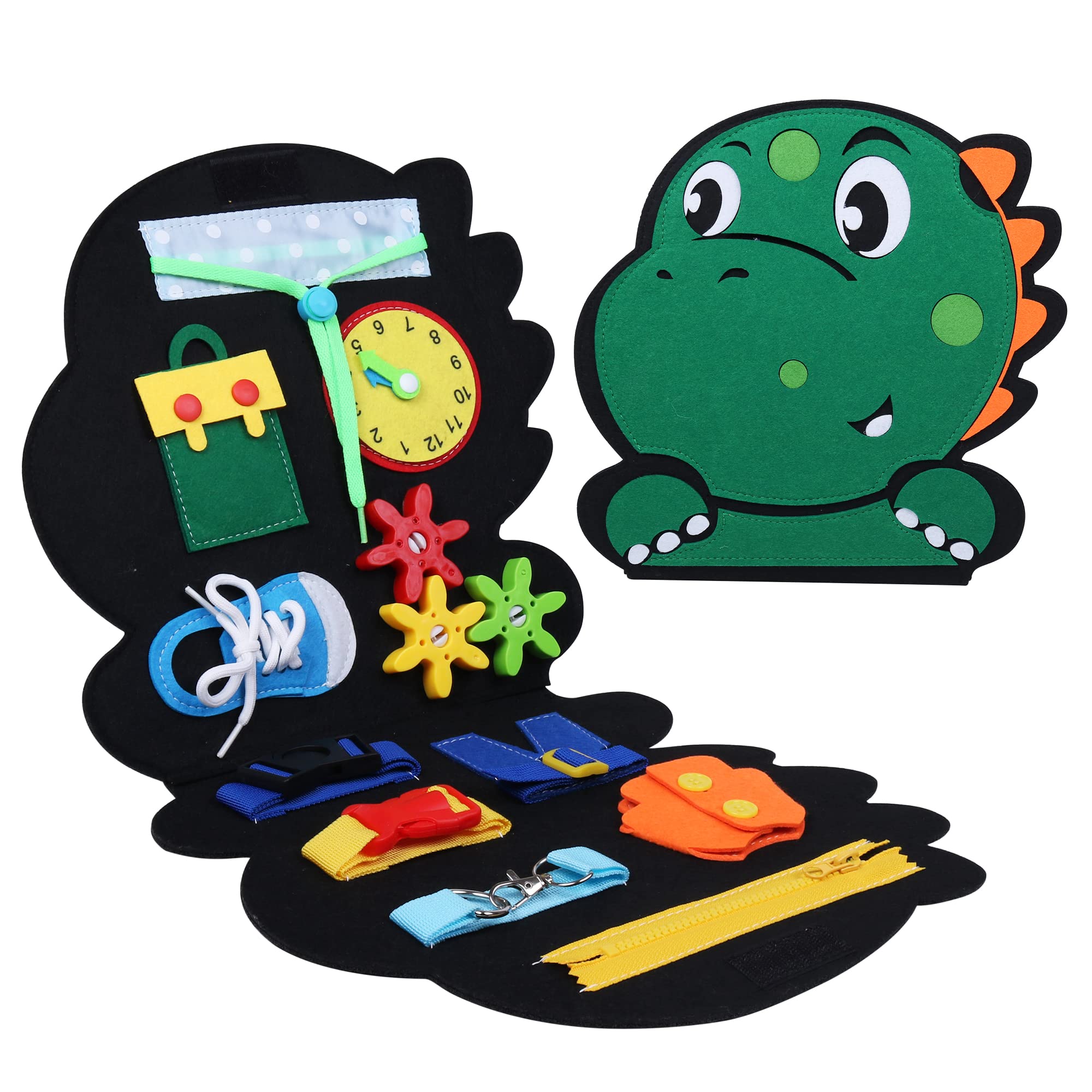 Montessori Busy Board for Toddlers - Dinosaur Sensory Activity Toy, Educational Travel Quiet Book for Preschool Kids, Develop Motor Skills - Perfect for Boys & Girls (Dinosaur Theme) - Ideal for Airplane Travel, Road Trips & Quiet Playtime