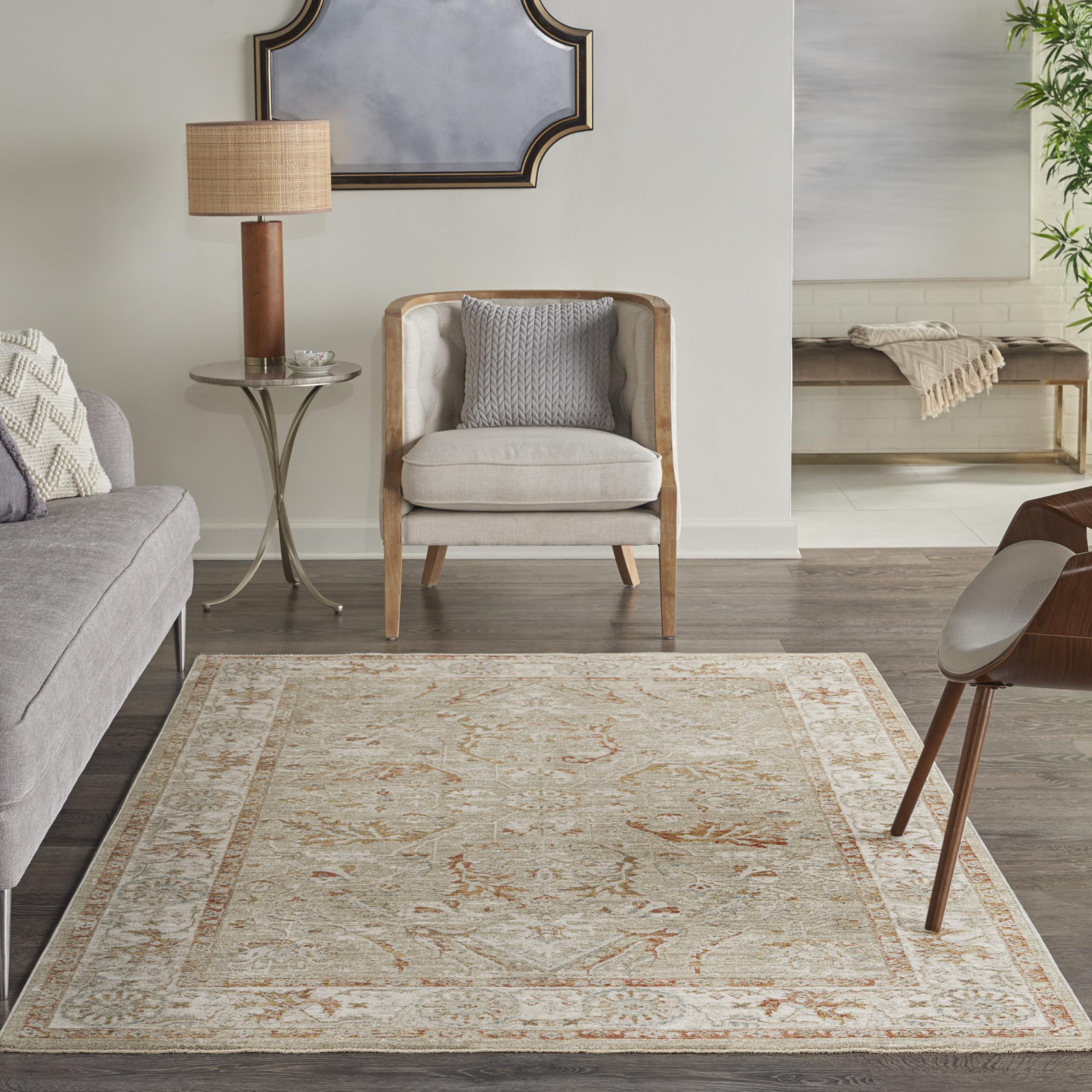 Nourison Asher Sage Ivory 4' x 6' Area Rug - Easy Clean, Non-Shedding, Stain Resistant - Perfect for Bedroom, Living Room, Dining Room & Kitchen Decor | Soft & Durable for High Traffic Areas