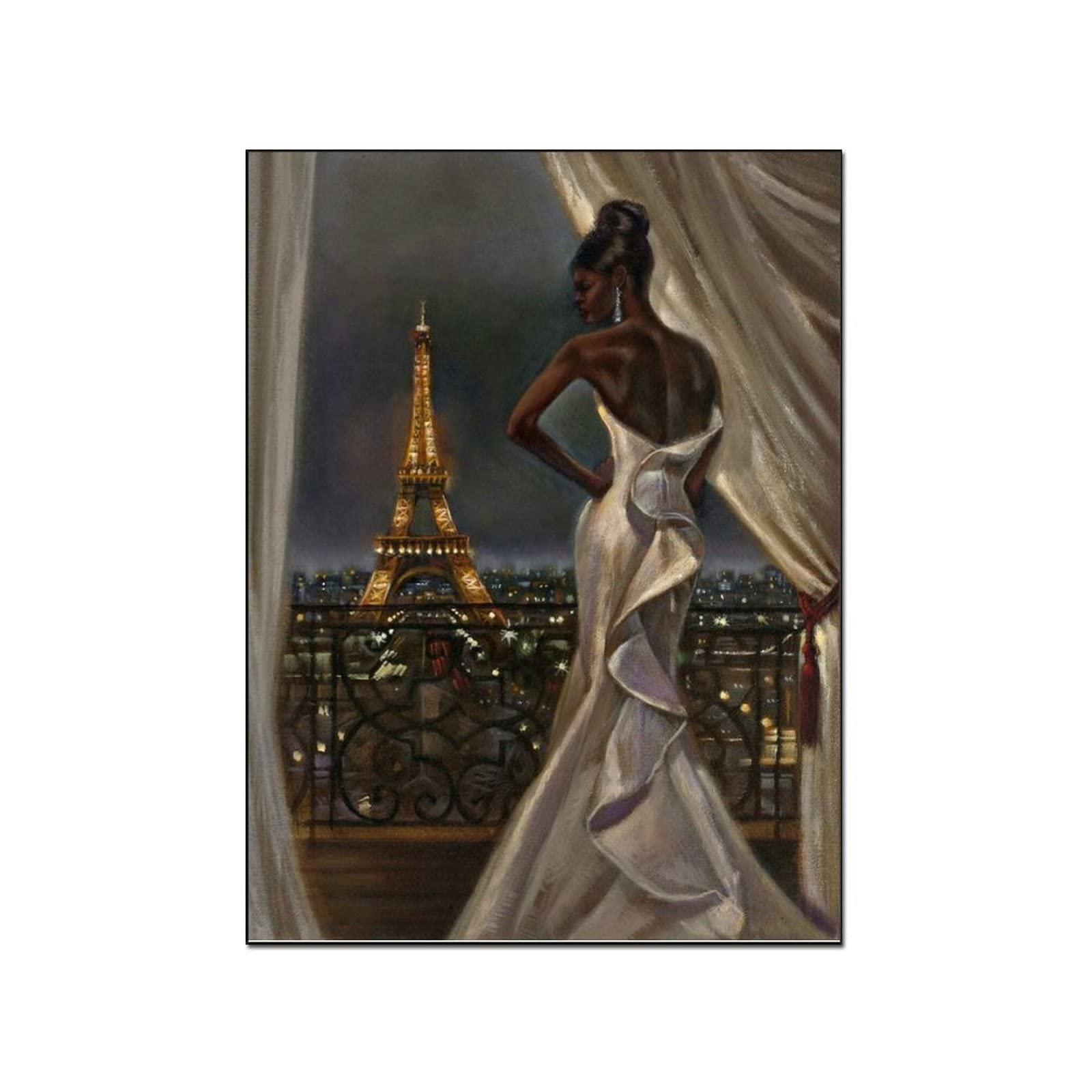 African American Woman in Paris Oil Painting Poster - 12x16 Inch (30x40cm) Wall Art for Bedroom & Living Room Decor - Vintage Parisian Wall Prints for Home Office & Dorm Room