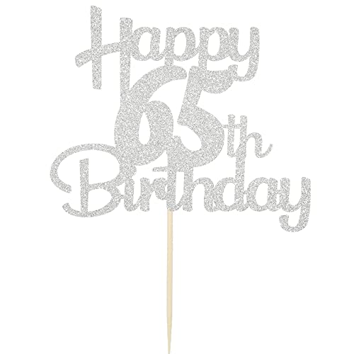 65th Cake Topper - Silver Glitter