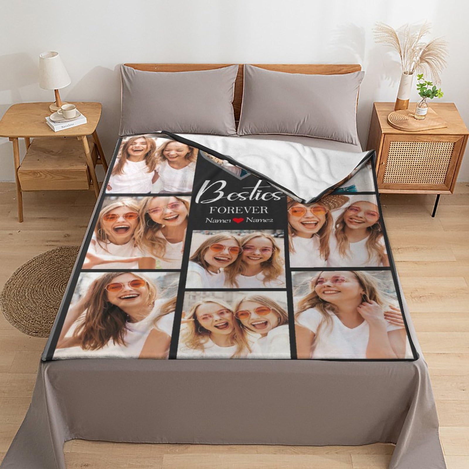 Personalized Photo Blankets for Best Friends - Custom Gifts for Women, Made in USA - Perfect for Birthdays, Anniversaries, and Cozy Nights at Home