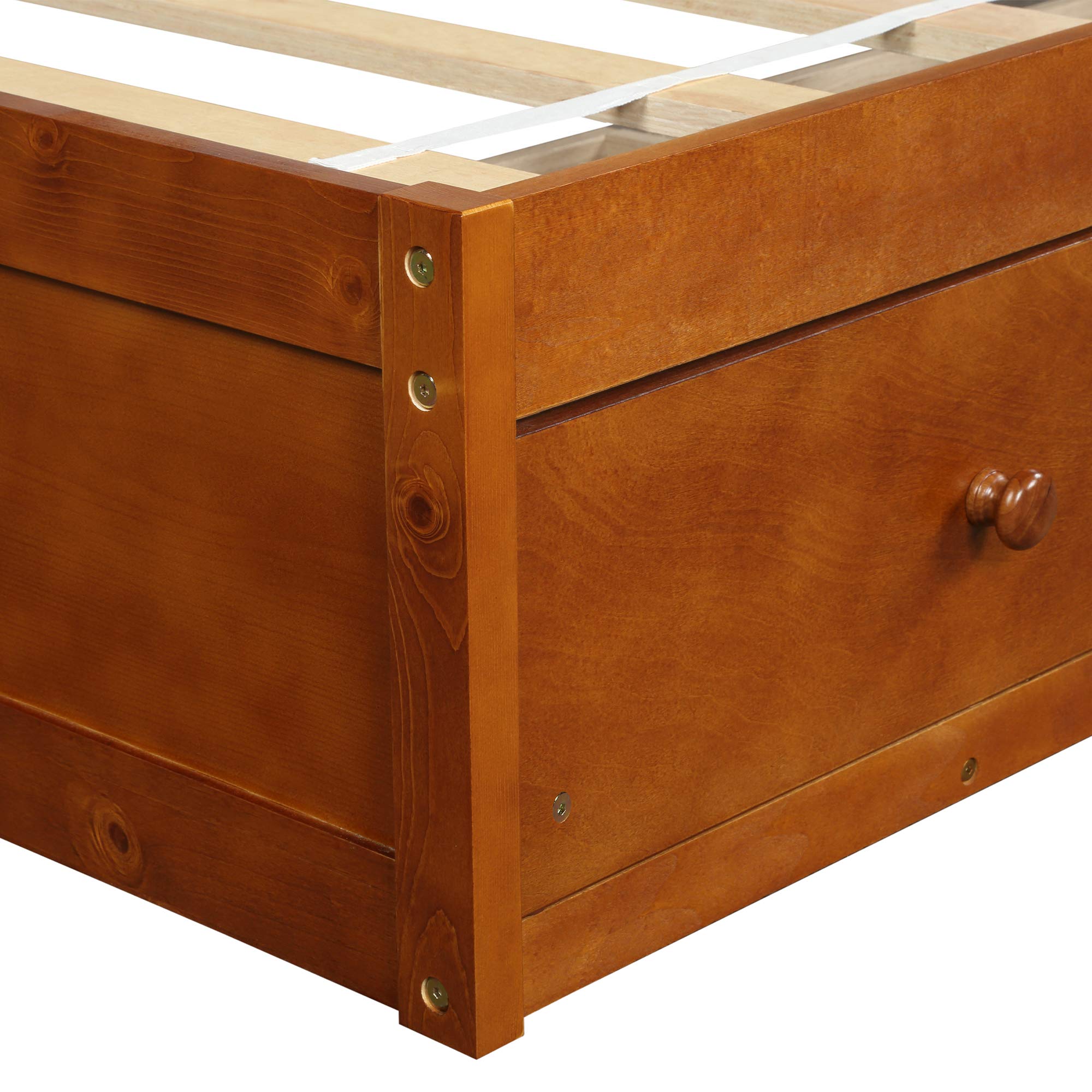 MERITLINE Twin Storage Bed with 3 Drawers - Solid Wood Platform Bed Frame with Built-in Storage, Wood Slat Support (No Box Spring Needed) - Space-Saving Oak Bed for Small Bedrooms, Kids Rooms & Guest Rooms