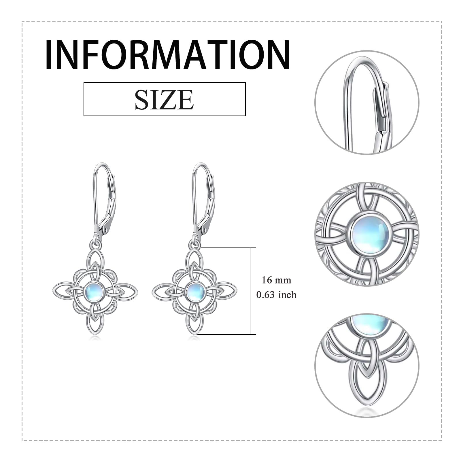 VONALA Sterling Silver Celtic Knot Moonstone Dangle Earrings - Triquetra Wicca Jewelry for Women, Irish Knot Drop Earrings for Girls, Perfect Gift for Witchy Boho Style & Pagan Rituals