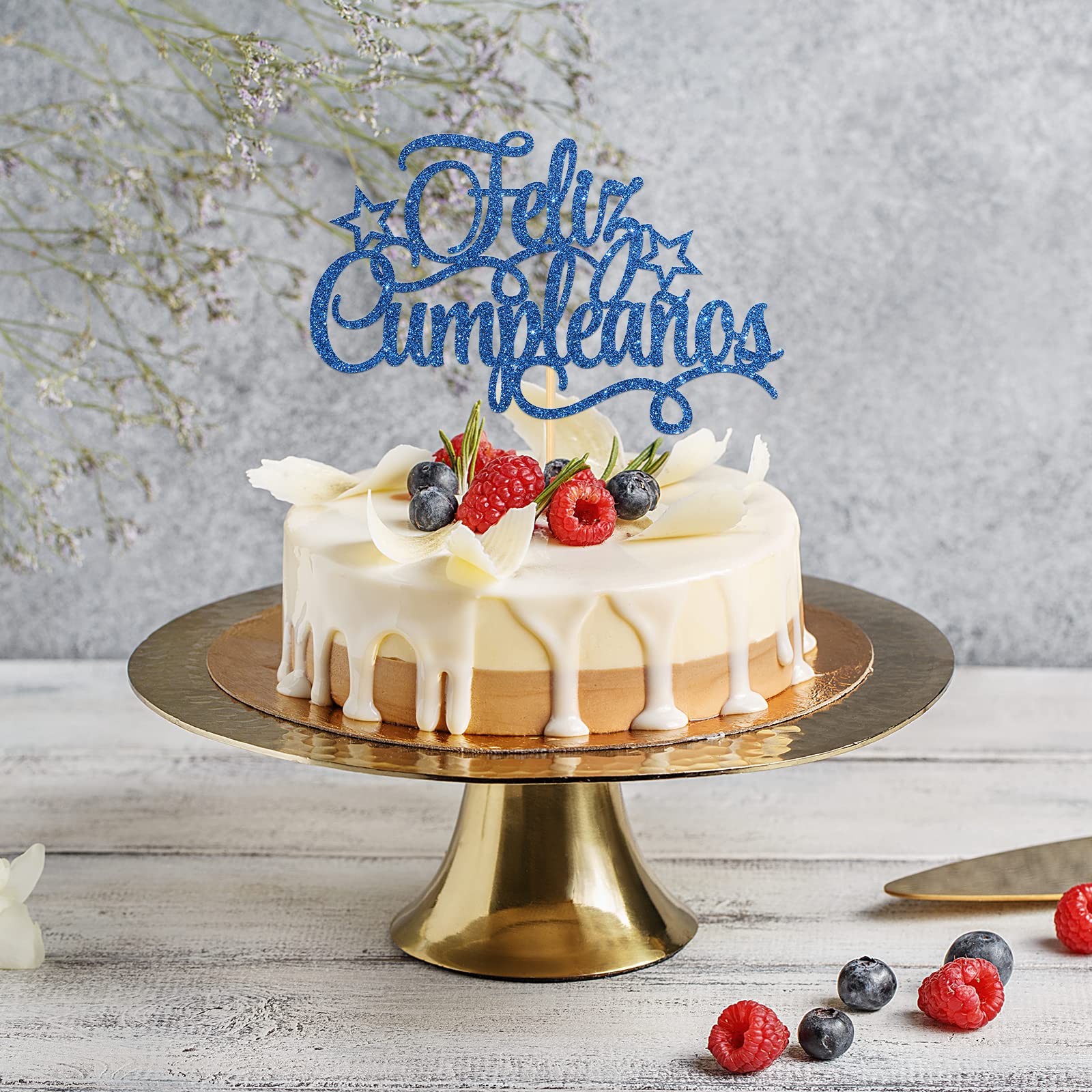 Feliz Cumpleaños Cake Topper - Spanish Happy Birthday Party Decorations with Blue Glitter | Fiesta Theme Cake Topper for Birthday Celebrations, Baby Showers & Special Events