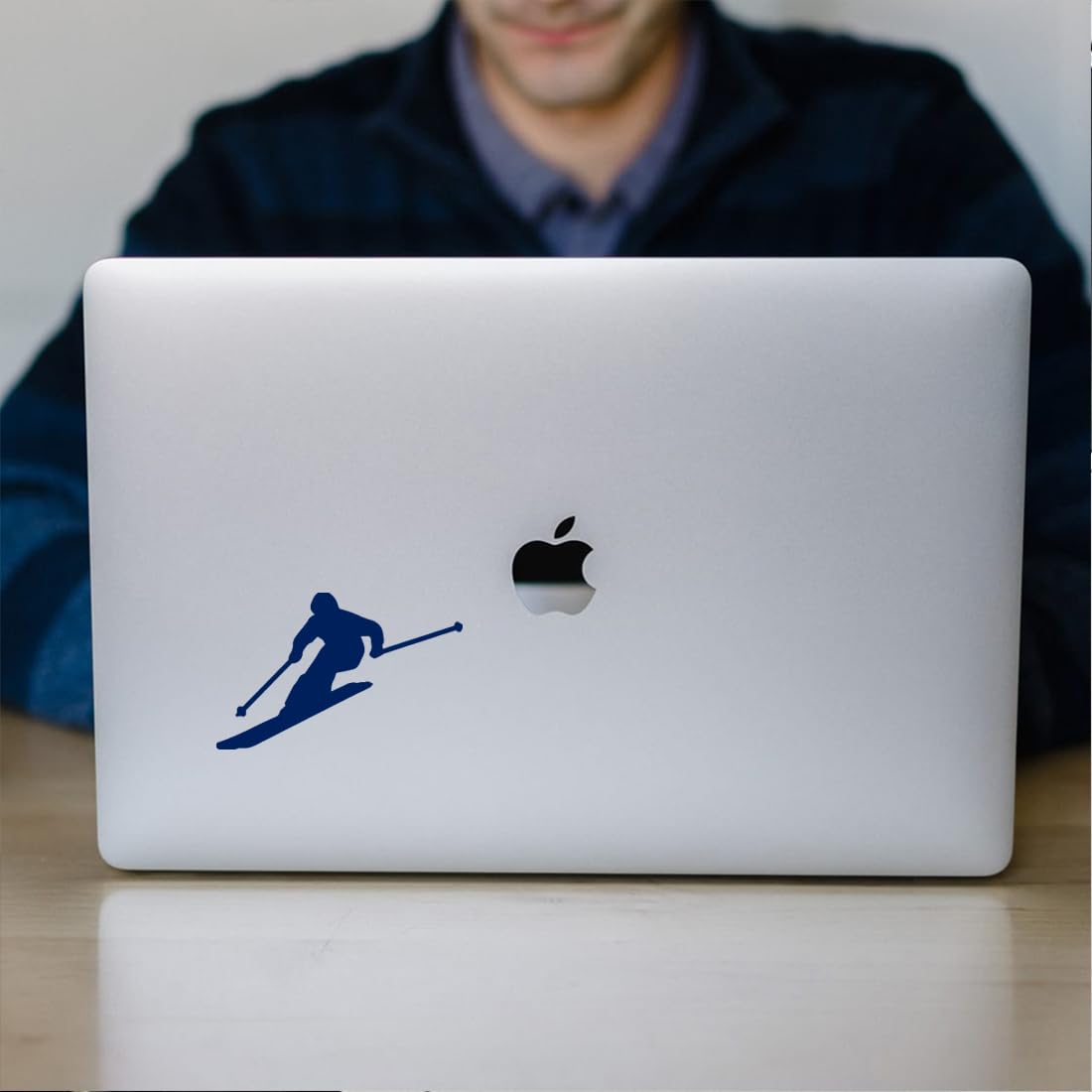 Premium Waterproof Vinyl Decal Stickers - Skier Silhouette (Navy Blue, Set of 2) for Laptop, Phone, Helmet, Car Window, Bumper, Mug, Cup, Wall & Door Decoration - Perfect for Winter Sports Enthusiasts & Home Decor