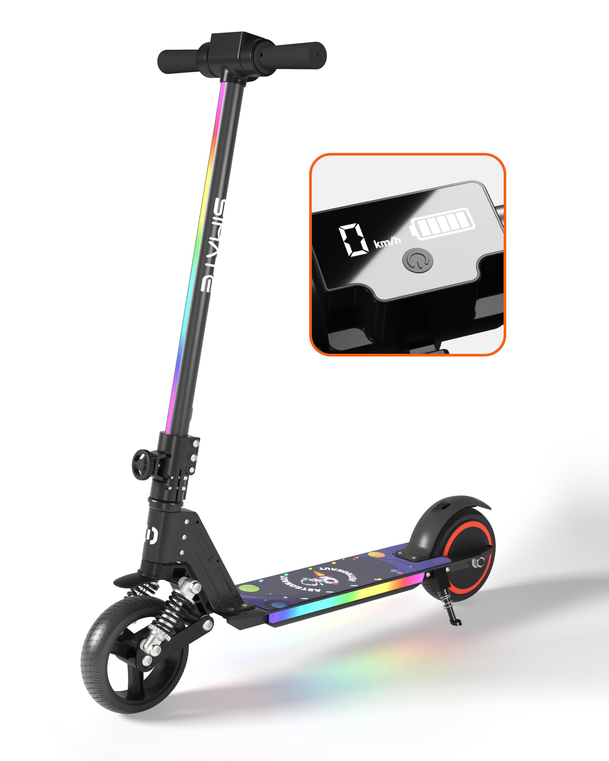 Best Electric Scooter for Kids - Motorized E-Scooter with Colorful LED Front & Pedal Lights, LED Speed Display, Foldable Design & Dual Braking System - 8.7mph Max Speed & 5 Mile Range - Perfect Gift for Boys, Girls & Teens - Ideal for Commuting, Neighborhood Rides & Outdoor Fun