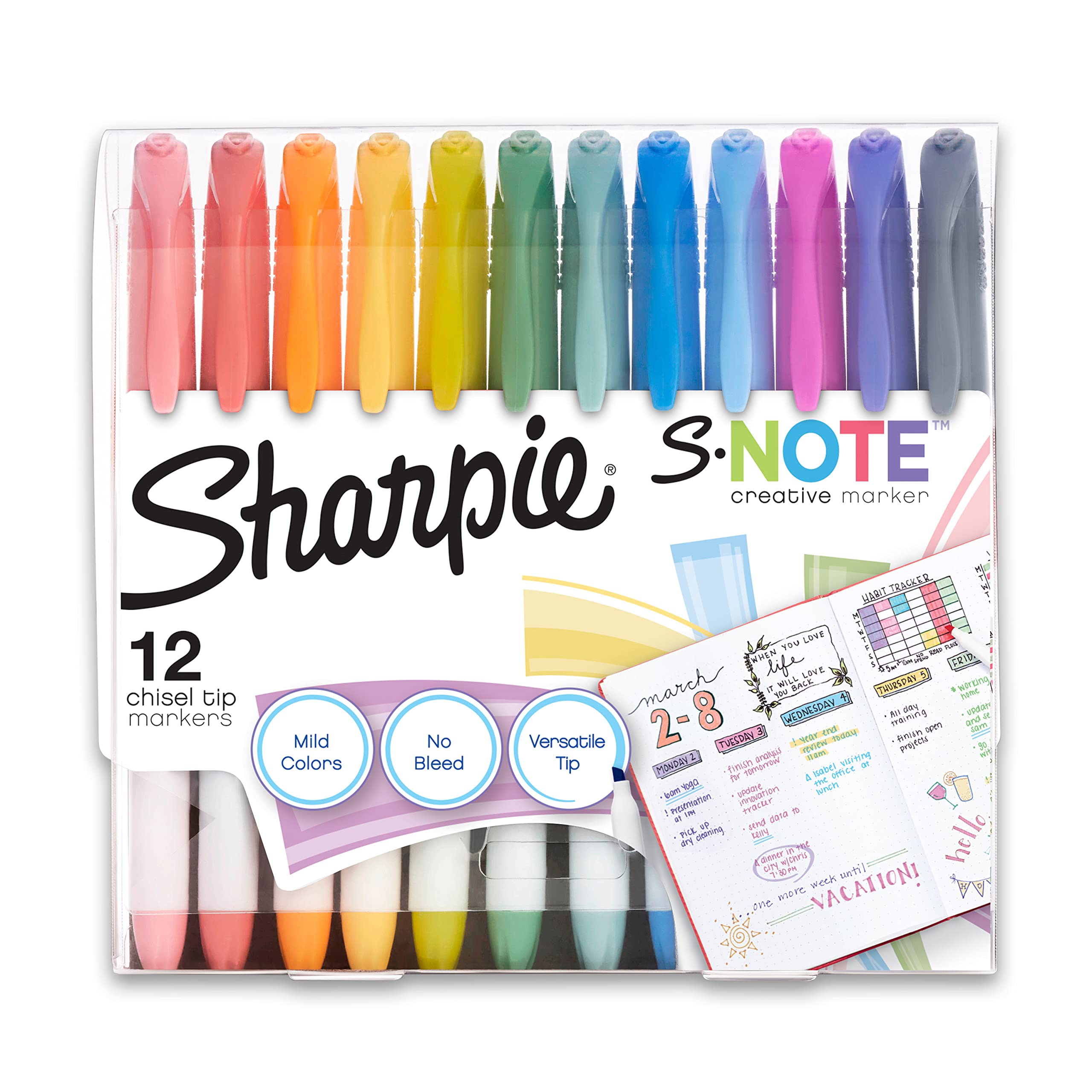 Sharpie S-Note Creative Markers & Highlighters - 12 Pack Assorted Colors with Chisel Tip for Note Taking, Journaling & Office Organization | Perfect for Students, Artists & Professionals