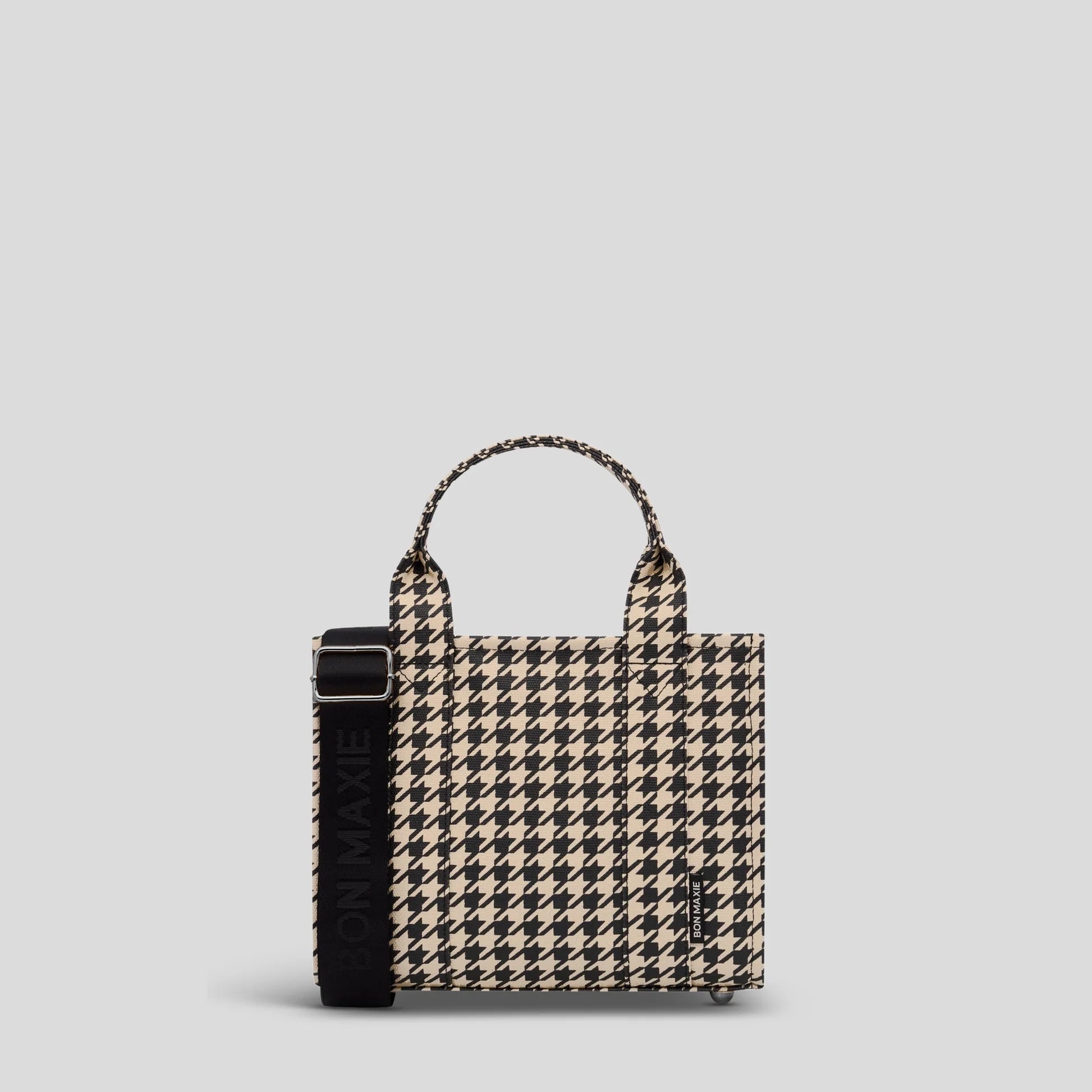 Micro Bon Vivant Structured Tote Bag - Black Houndstooth Pattern Women's Handbag | Stylish Work Bag, Travel Purse & Everyday Carry Tote for Women