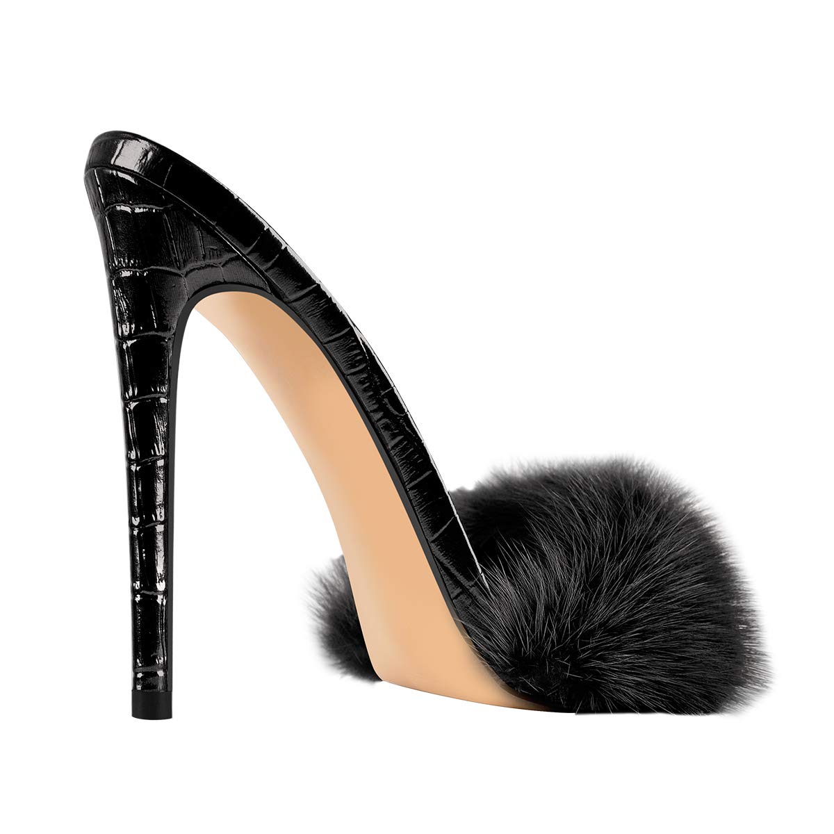 Only Maker Women's Fur Mules - Pointed Toe High Heel Stiletto Slippers for Winter Luxury Comfort & Fashion | Perfect for Parties, Weddings & Evening Events
