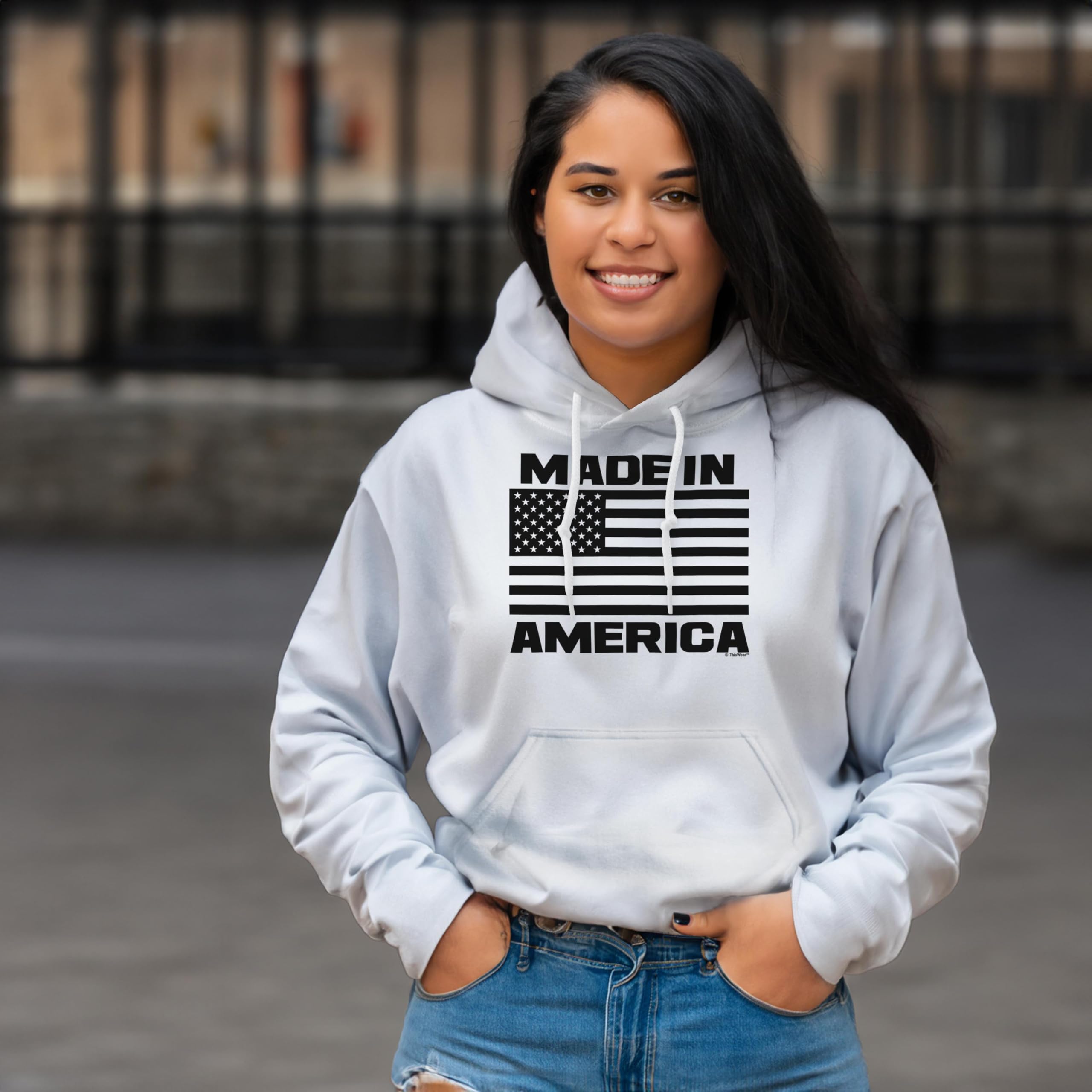 American Made USA Flag Hoodie - Long Sleeve Front Pocket Sweatshirt for Men & Women | Patriotic Casual Wear, Outdoor Activities & Sports Fan Apparel