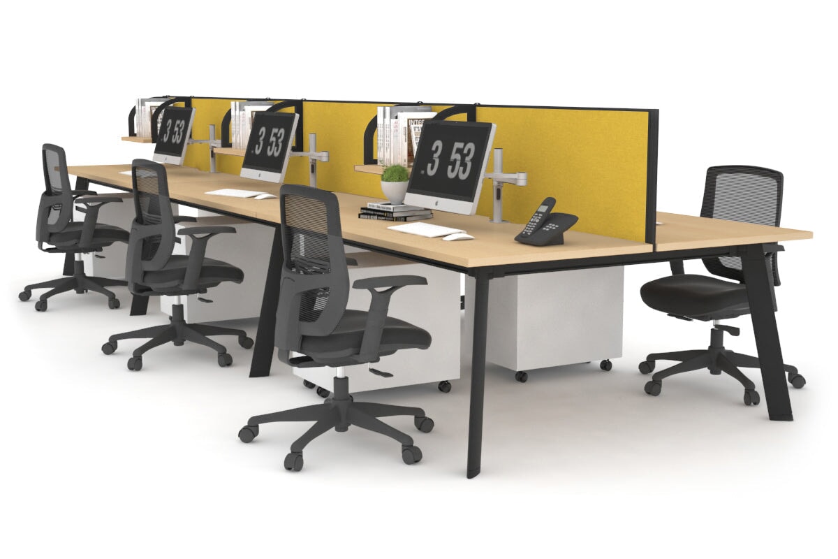 6-Person Office Workstation with Black Frame - 1800L x 700W Dimensions - Ideal for Collaborative Workspaces, Call Centers & Open Office Layouts