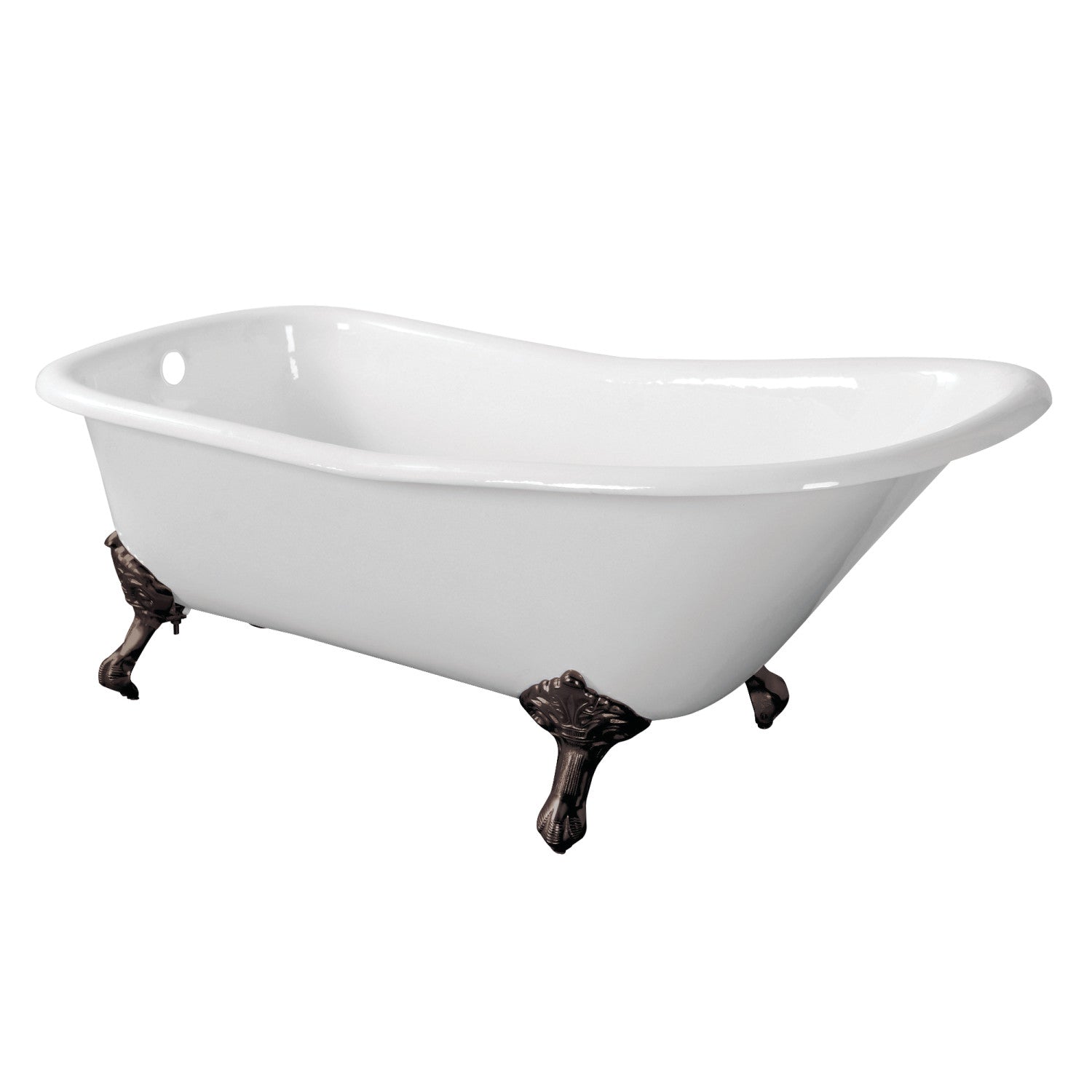 Aqua Eden 67 Inch Cast Iron Clawfoot Bathtub - Classic Flat Rim Single Slipper Design, White with Oil Rubbed Bronze Finish (No Faucet Holes) | Freestanding Soaking Tub for Bathroom Remodel & Vintage Style Decor