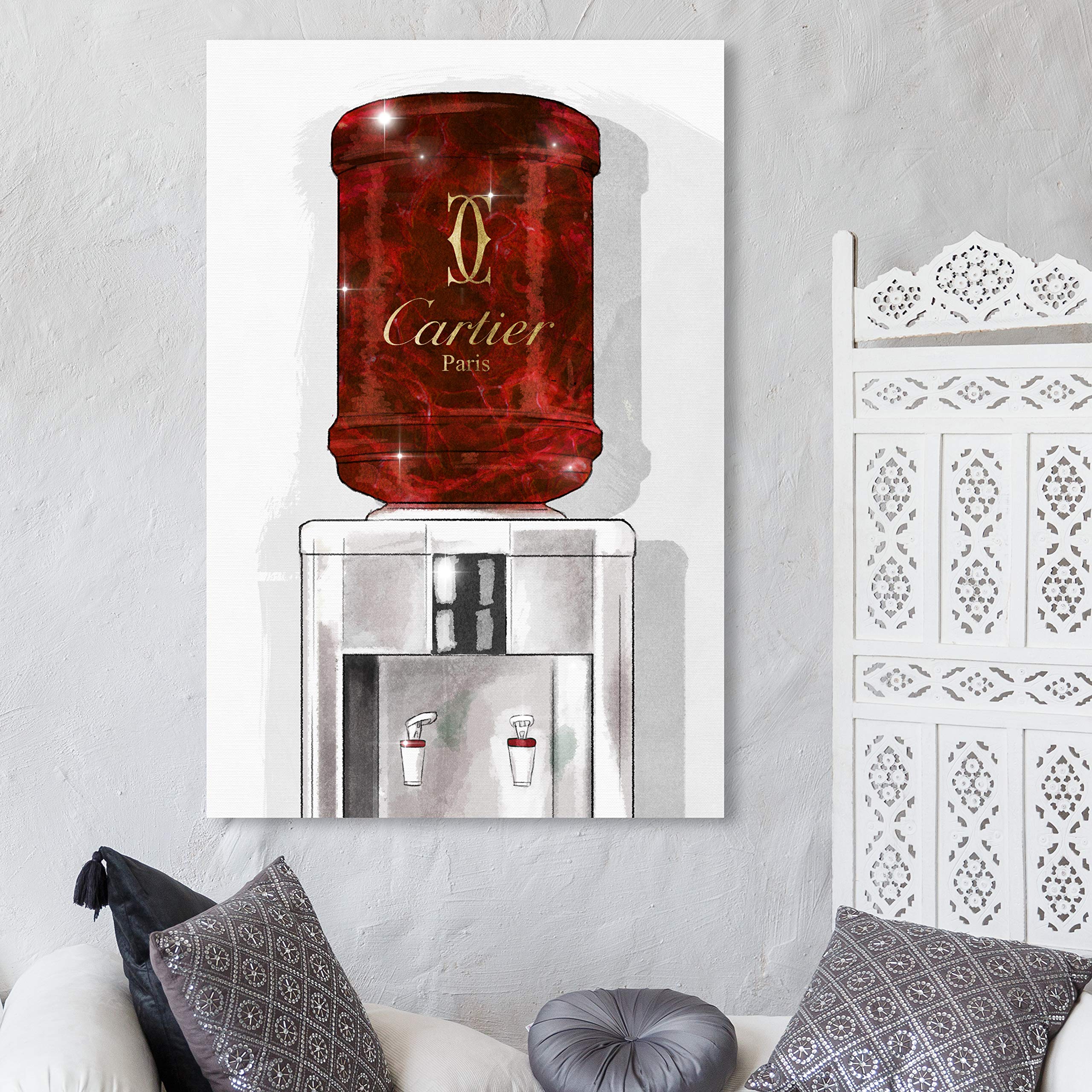 Oliver Gal Artist Co. Gold and Ruby Watercooler Fashion Wall Art Canvas Print - 30x45 Inch Modern Home Decor for Living Room, Bedroom & Office - Red and White Glamorous Artwork