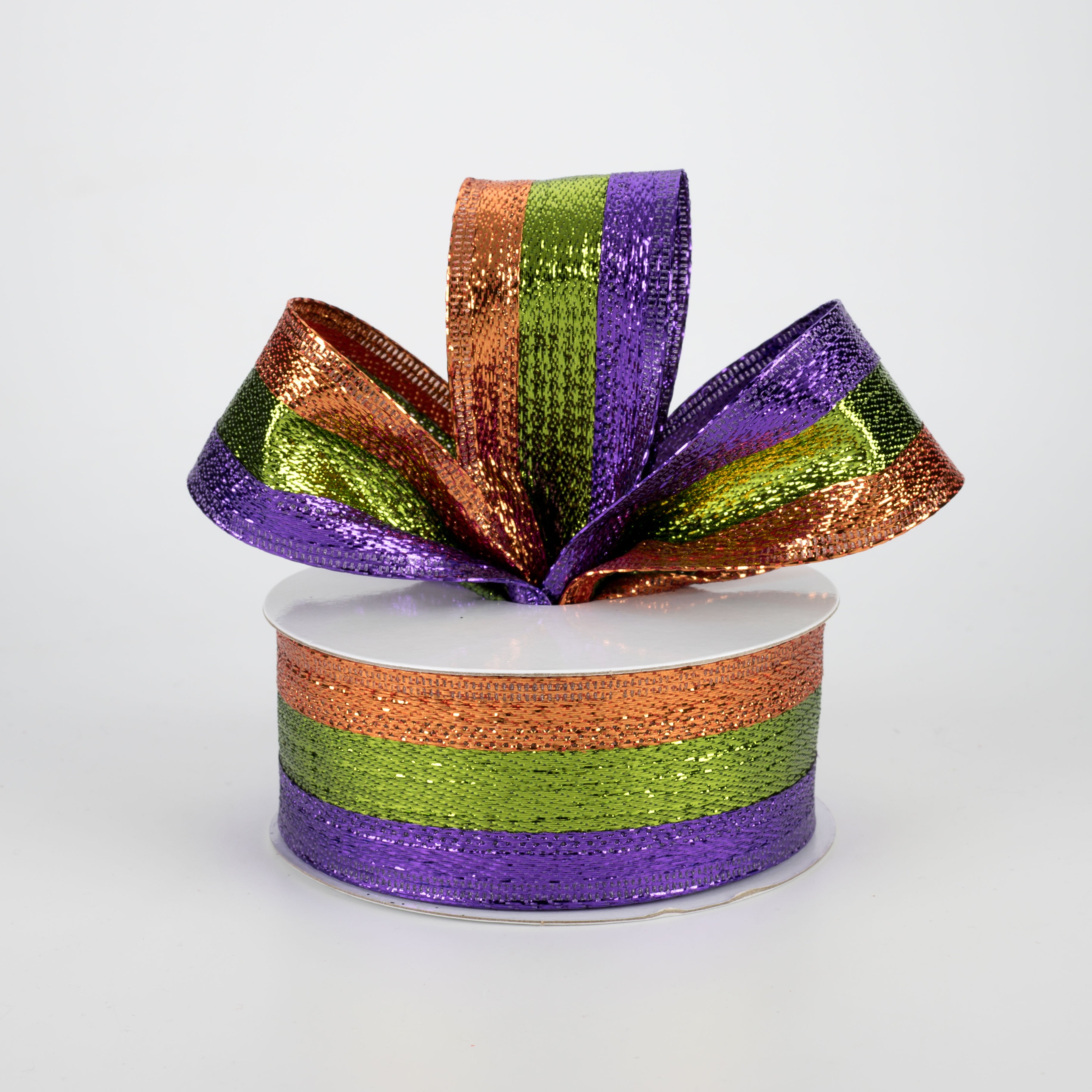 1.5 Inch Metallic Stripe Ribbon - Purple, Lime, Copper (10 Yards) for Gift Wrapping, DIY Crafts, Party Decorations and Scrapbooking