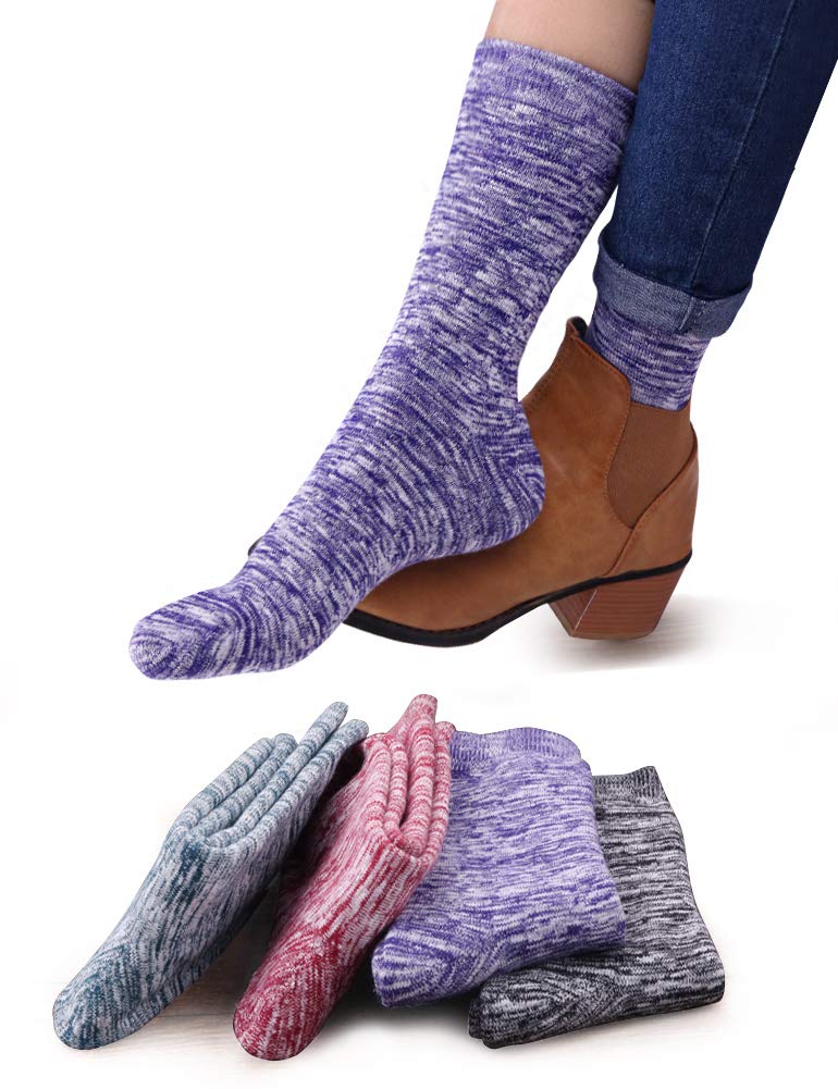 VERO MONTE 4 Pairs Women's Knitted Cotton Crew Socks - Soft Warm Casual Socks for Everyday Wear, Winter, Home & Office Comfort