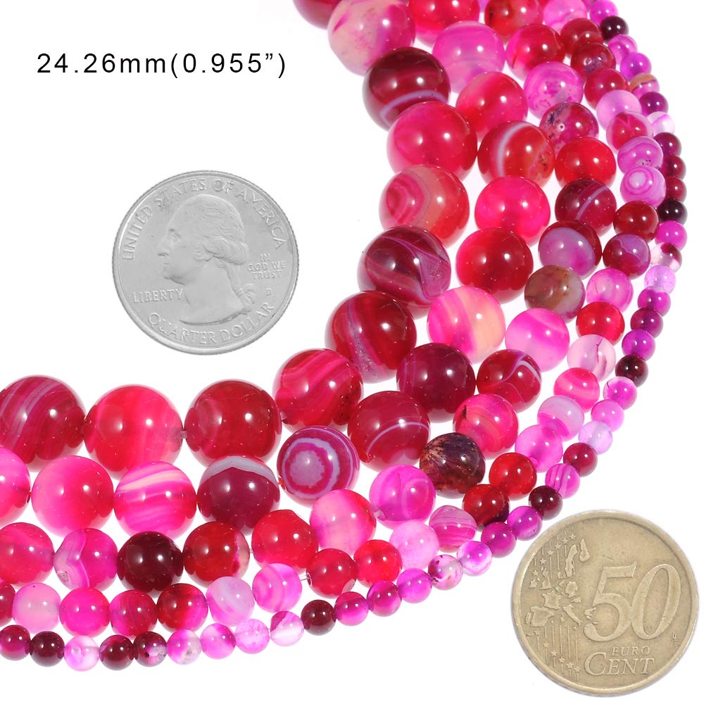 Rose Red Striped Natural Agate Loose Beads 8mm Round Stone Beads for Jewelry Making - 48pcs (Perfect for Bracelets, Necklaces & DIY Craft Projects)