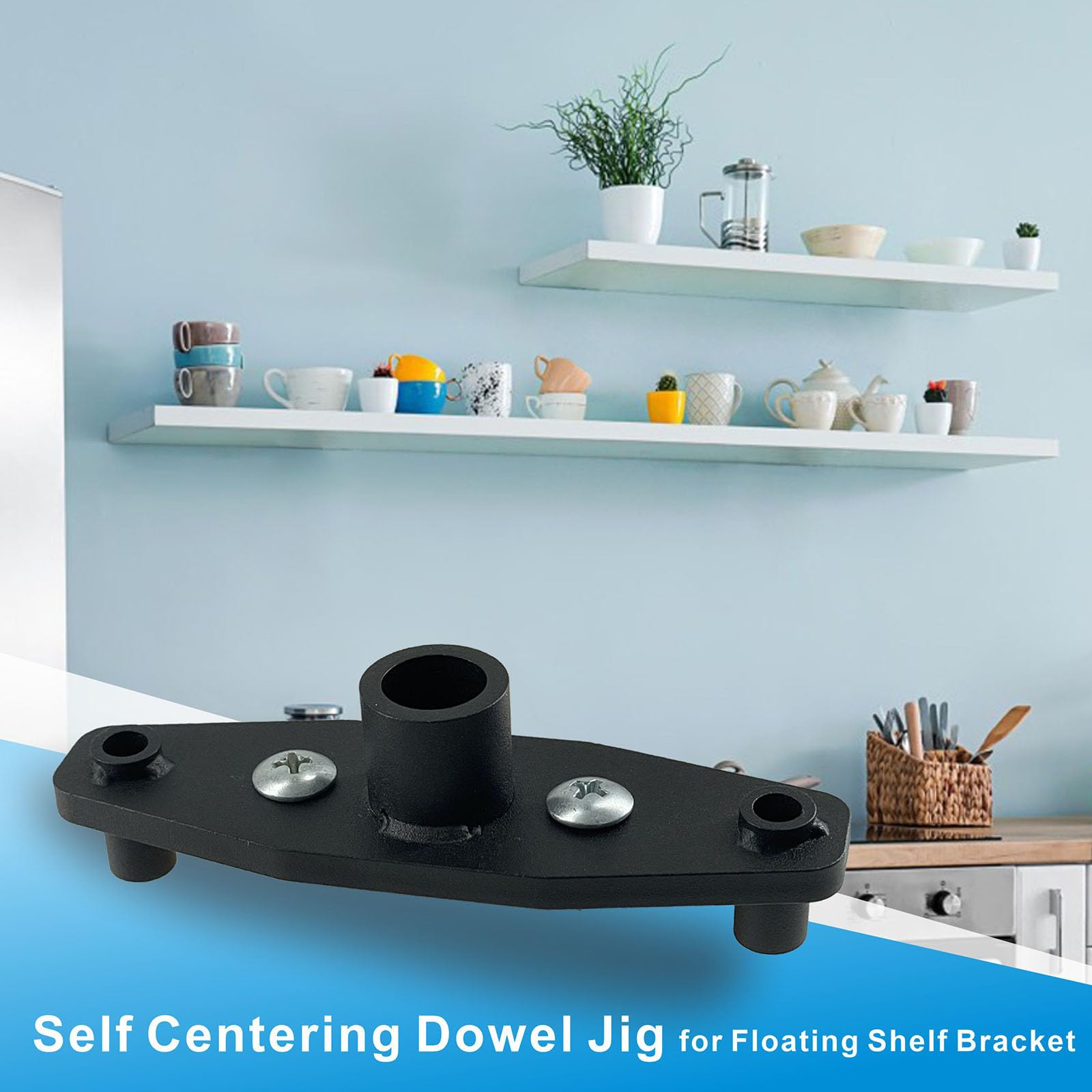 Self-Centering Dowel Jig Kit - 1/2 Inch Drill Guide for Floating Shelf Brackets | Woodworking Tool for Straight Holes | Perfect for Invisible Shelf Hardware Installation (DIY Home Improvement & Cabinet Making)