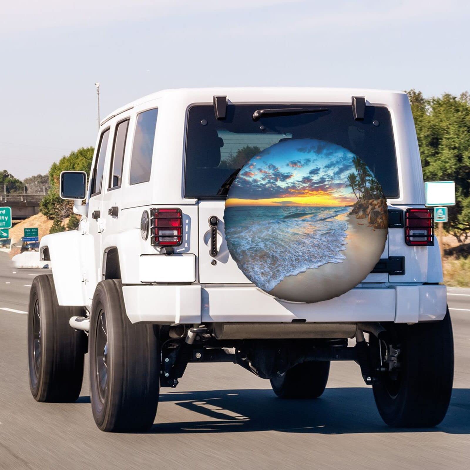 Sunrise Beach Spare Tire Cover - 17 Inch Dust-Proof Wheel Protector for Trailers, RVs, SUVs & Vehicles | Outdoor Travel Accessory for Camping & Road Trips