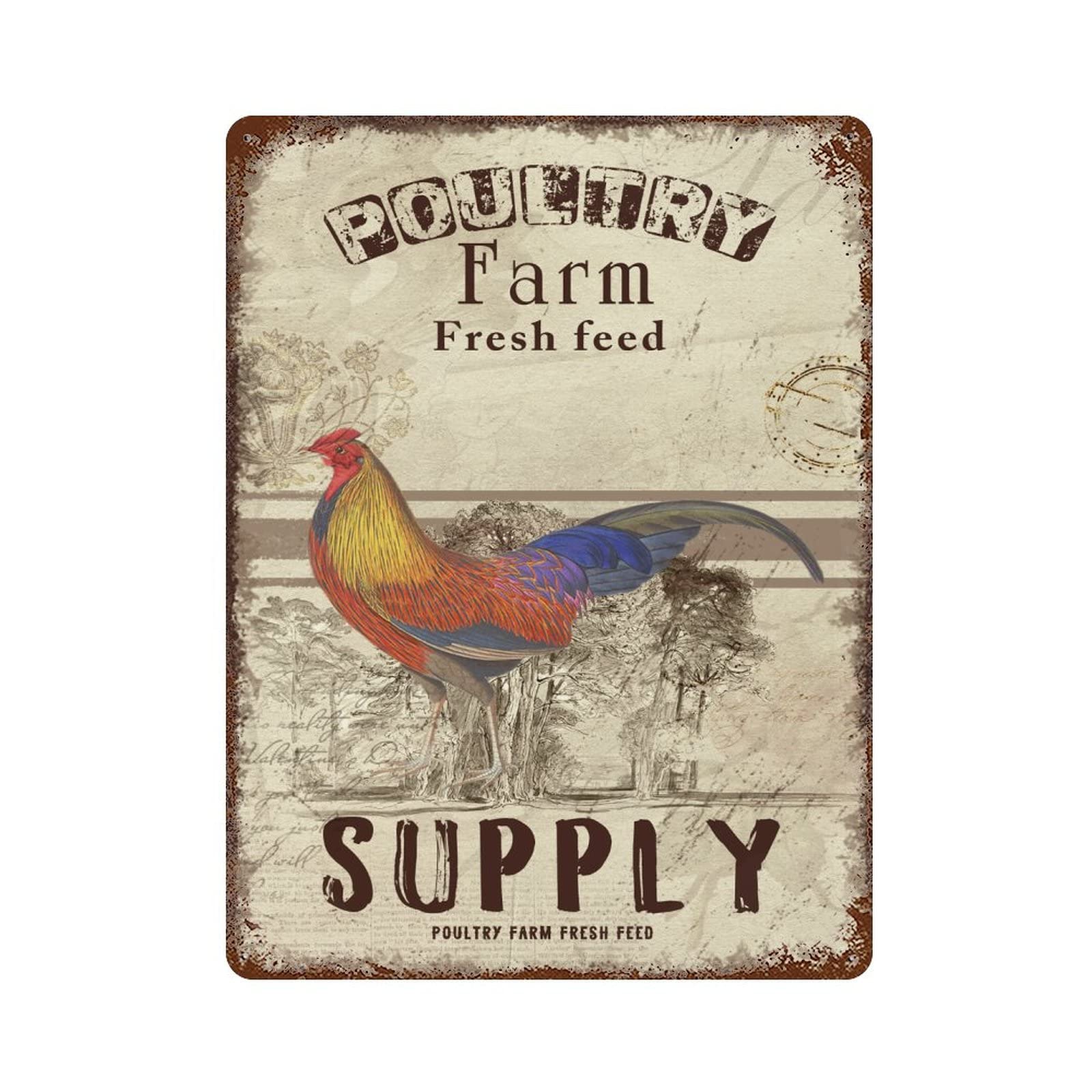 Vintage Poultry Farm Fresh Feed Tin Sign - 12x16 Inch Chicken Coop Decor, Rooster Metal Wall Art for Man Cave, Country Kitchen & Farmhouse Style | Rustic Home Store Gift for Farmers & Poultry Lovers