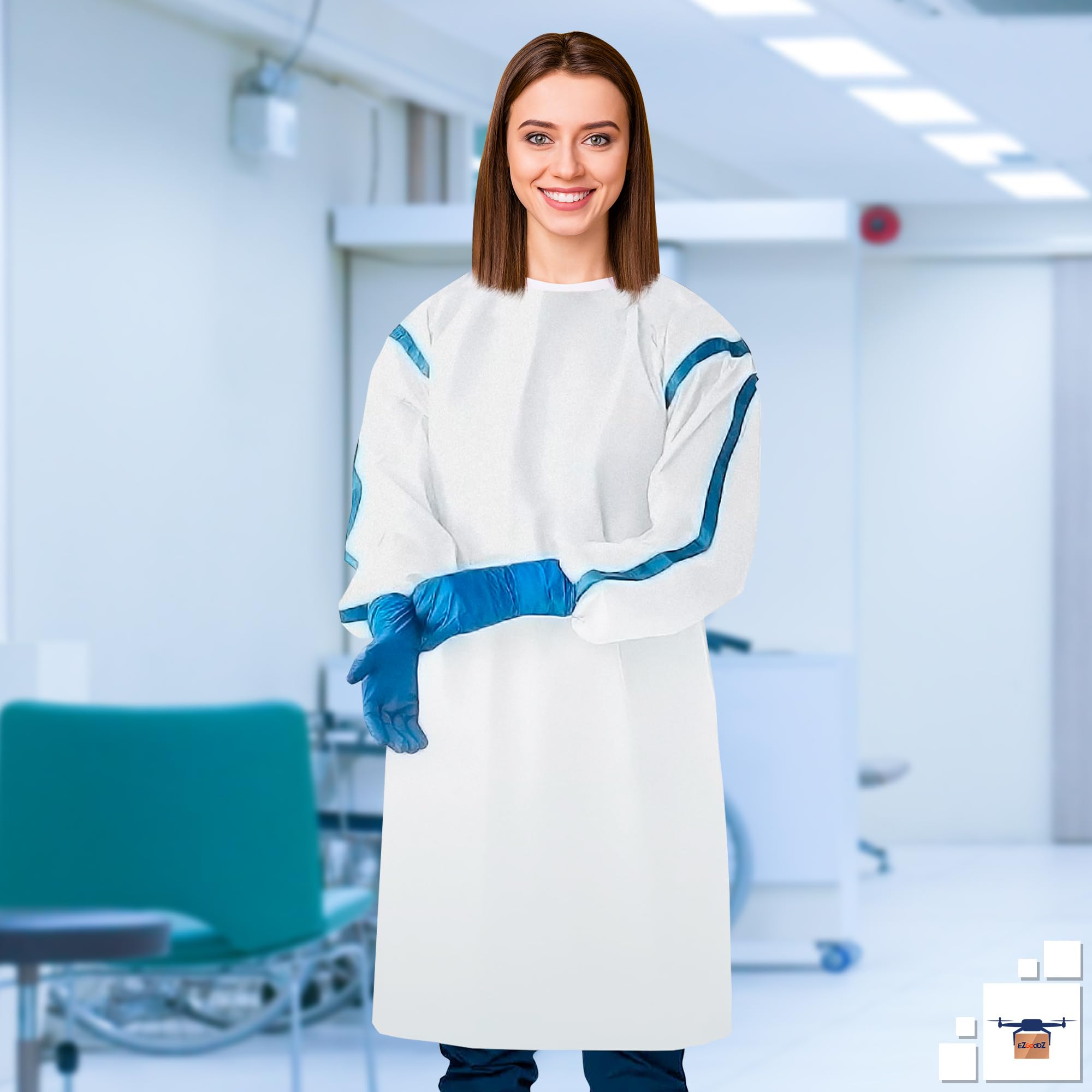 Disposable Hospital Gowns with Sleeves - 25 Pack Small Size PPE Medical Isolation Gowns, 50 GSM Microporous Protective Wear for Men & Women (Elastic Wrists, Waist & Neck Ties) - Ideal for Healthcare Workers, Nursing Homes & Emergency Medical Use
