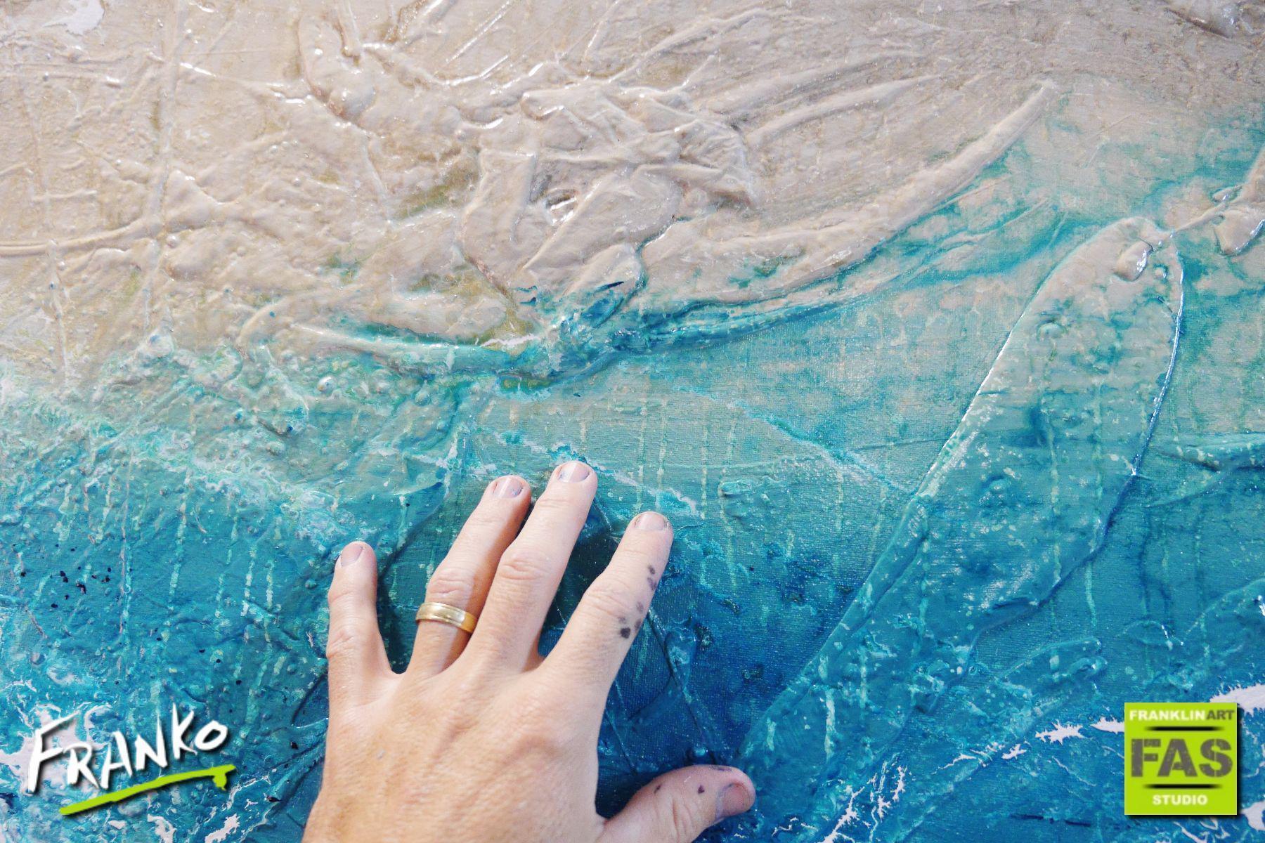 Blue Abstract Infused Beach Wash Painting 240cm x 100cm - Large Modern Wall Art for Living Room, Bedroom, or Office Decor