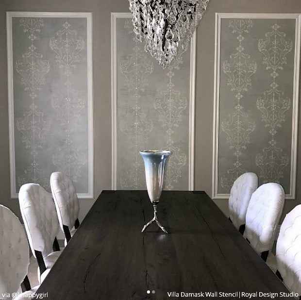 Villa Alison Woolley Damask Wall Stencil - Reusable DIY Painting Template for Home Decor, Accent Walls, and Furniture - Perfect for Bedrooms, Living Rooms, and Craft Projects