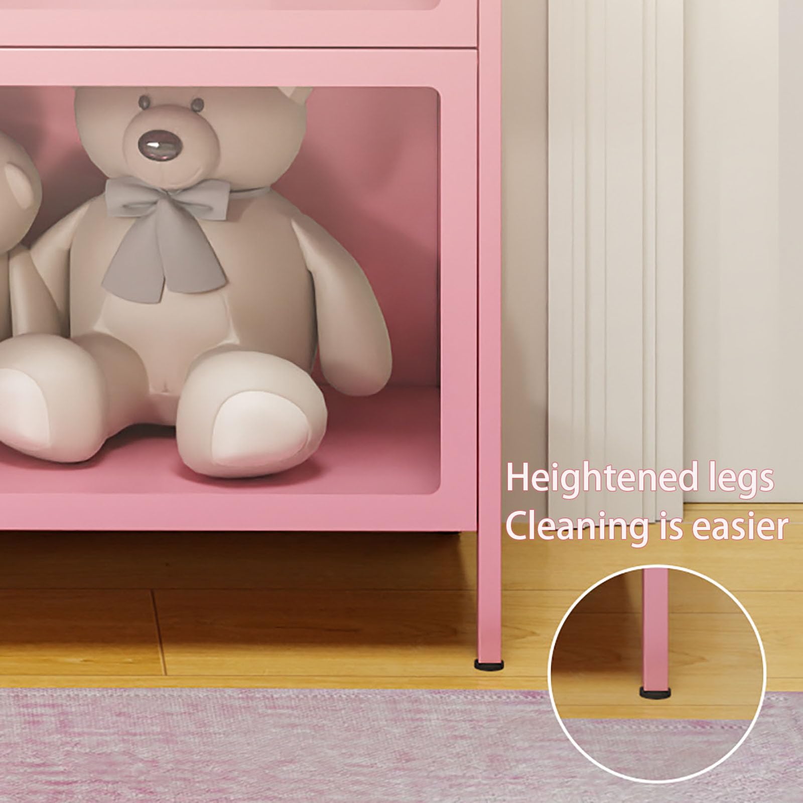 Pink Glass Curio Display Cabinet with Acrylic Door - 100x176cm Large Collectible Storage Shelf for Toys, Figurines & Memorabilia - Perfect for Living Room, Bedroom or Office Display