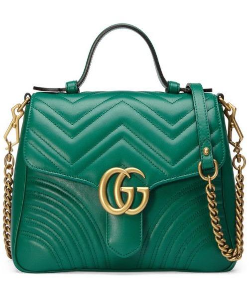 Gucci GG Marmont Small Top Handle Bag in Emerald Green Matelassé Leather - Luxury Crossbody Purse for Women, Perfect for Date Night & Evening Events