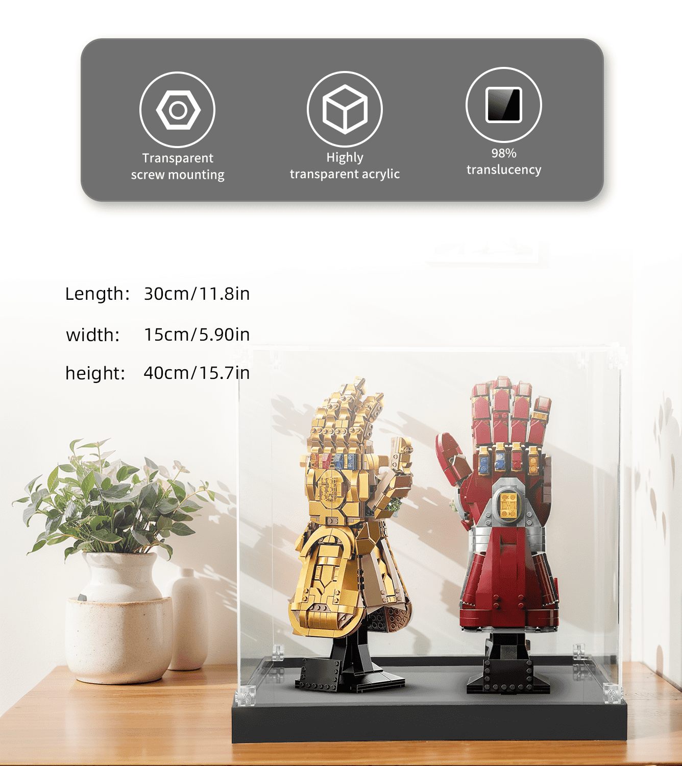 Premium LEGO Infinity Gauntlet 76191 & Nano Gauntlet 76223 Display Case - Protective Showcase for Marvel Collectible Sets | Perfect for Home Decor, Office Display & Collector Showcases