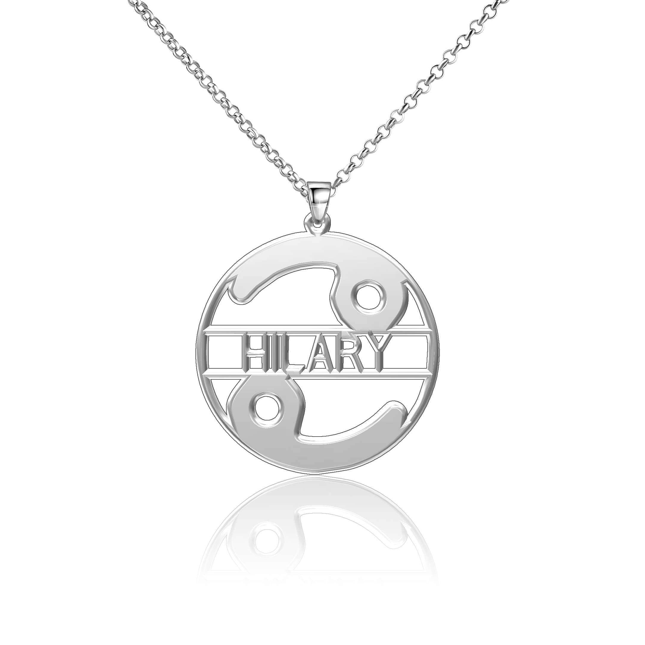 Custom Personalized Family Name Necklace - Sterling Silver Cancer Zodiac Jewelry for Women (Hilary, Mary) | Perfect Gift for Birthday, Anniversary & Mother's Day