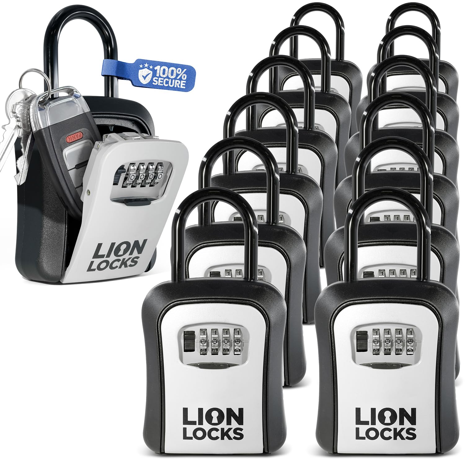 12 Pack 4-Digit Combination Key Lock Box - Waterproof, Portable & Secure Outdoor Key Storage for Realtors, Homeowners & Airbnb Hosts - Perfect for Spare Keys, Vacation Rentals & Property Access