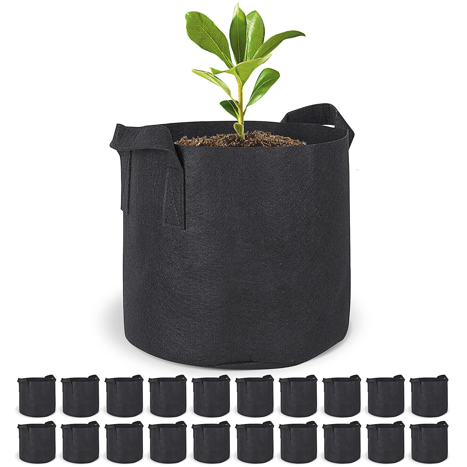 20 Pack 3 Gallon Grow Bags - Heavy Duty Aeration Fabric Pots with Handles for Vegetables, Flowers & Plants | Durable Nonwoven Plant Containers for Indoor/Outdoor Gardening, Balcony & Backyard Use