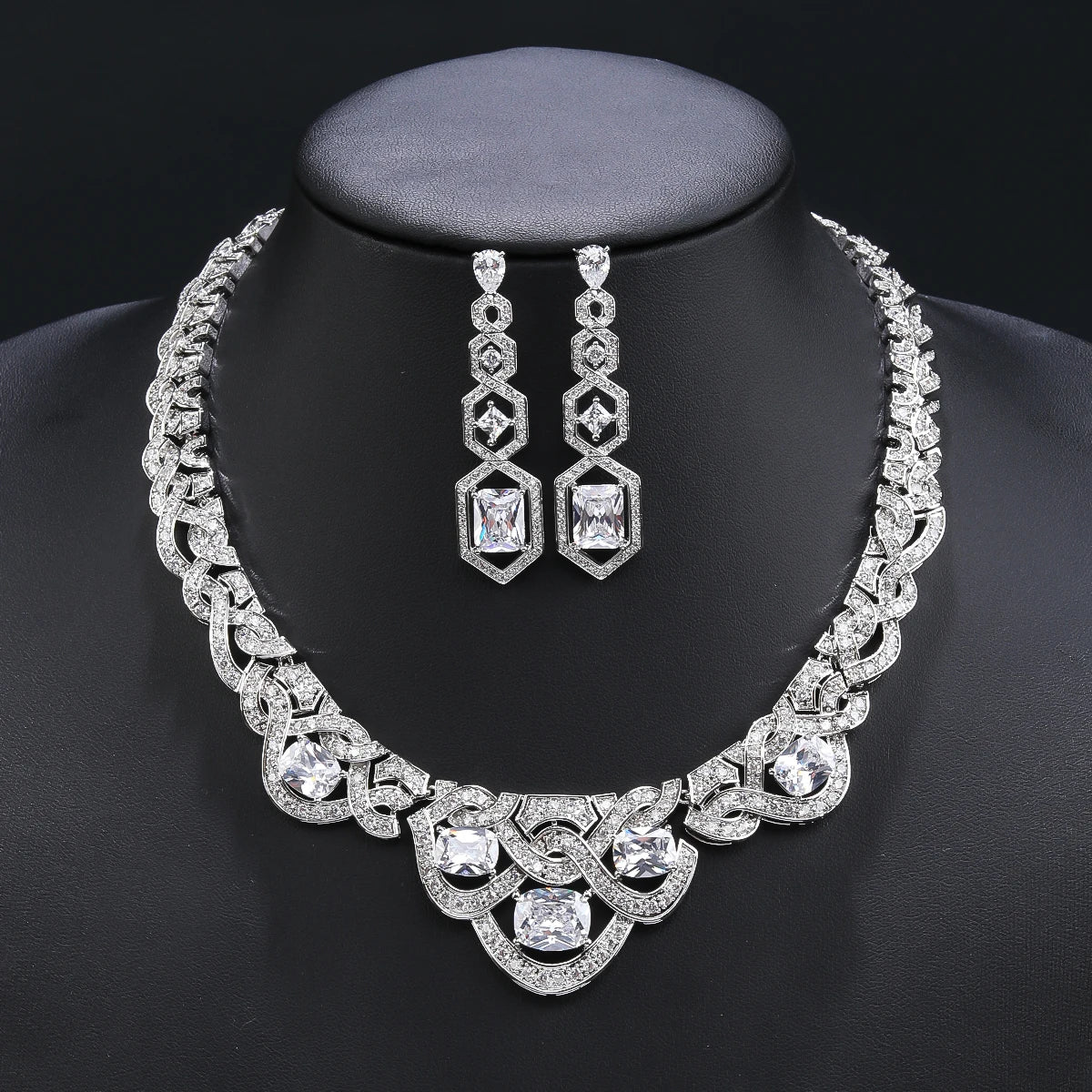 Luxury Cubic Zirconia Bridal Wedding Jewelry Set - Elegant Necklace & Earrings for Women - Perfect for Weddings, Parties & Special Occasions - CN11306