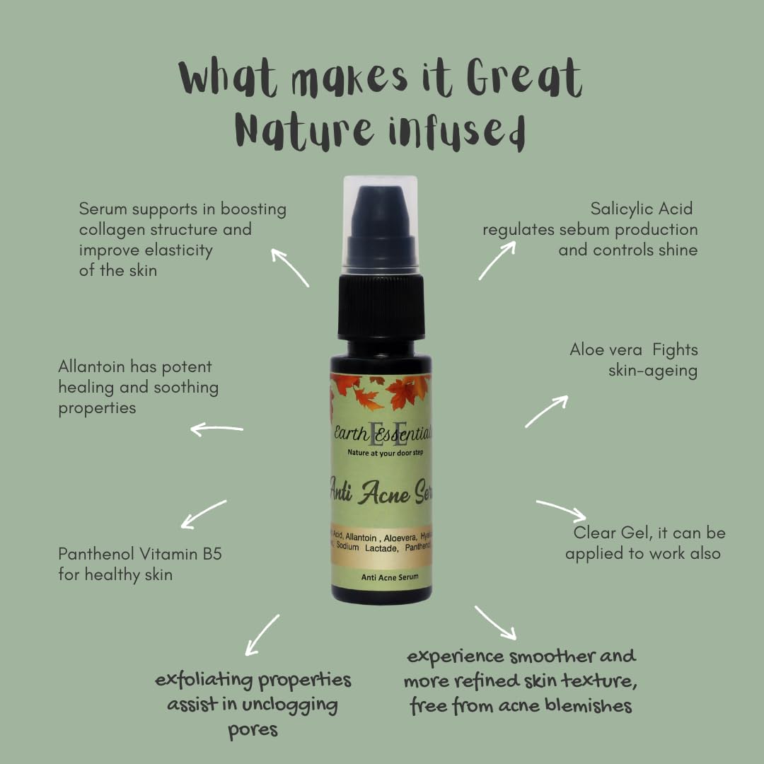 Earth Essentials Anti-Acne Face Serum with Allantoin & 2% Salicylic Acid - Acne Treatment for Oily & Sensitive Skin | Dermatologist-Tested Skincare for Men & Women | Daily Use for Clear, Healthy Complexion