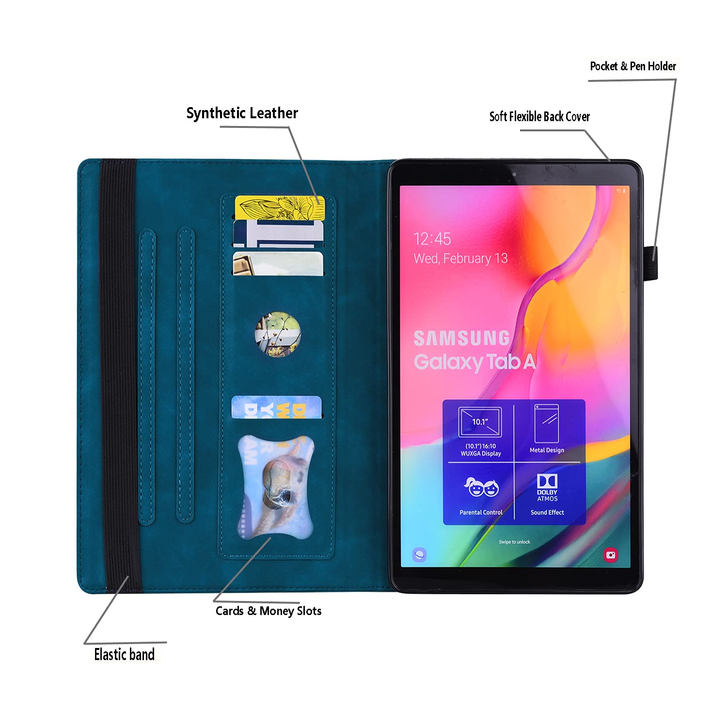 Premium PU Leather iPad 9.7 Case for iPad 5th/6th Gen (2018/2017) & iPad Air 2/Air - Multi-Angle Stand, Auto Sleep/Wake Smart Cover, Peacock Blue - Perfect for Work, Study & Travel