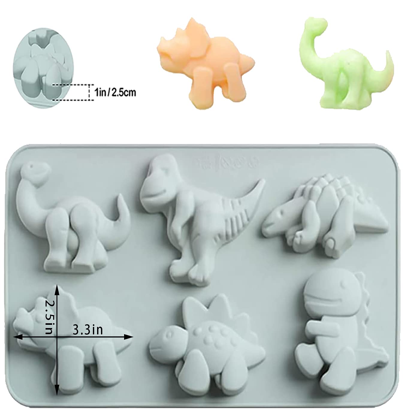 Dinosaur Silicone Mold Set - 2Pcs Chocolate & Jello Molds for Kids, Dinosaur Cake Pan, Candy & Soap Molds for Baking & Crafts (Pink & Gray) - Perfect for Birthday Parties, DIY Treats & Kids' Cooking Activities