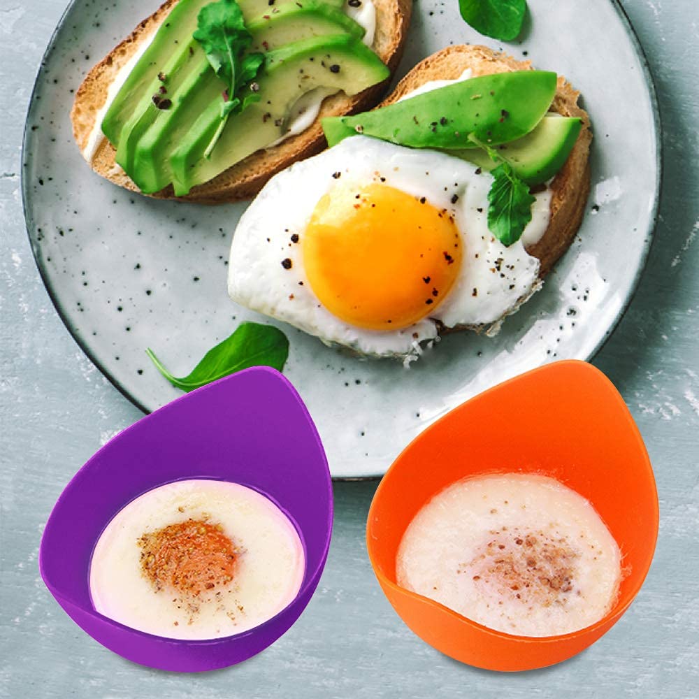 Non-Stick Silicone Egg Poacher Cups with Stand - 4 Pack for Microwave, Stovetop & Air Fryer - Perfect for Keto Breakfast, Meal Prep & Healthy Cooking - Includes Bonus Oil Brush